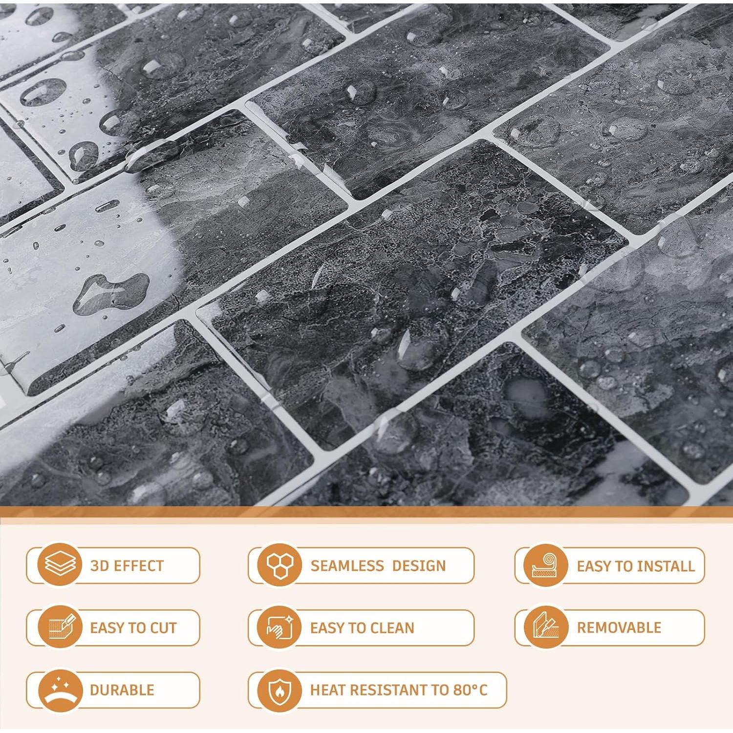 Azulejos Autoadhesivos CRE8TIVE 4 Hojas Mármol Gris 30.48x30.48 cm