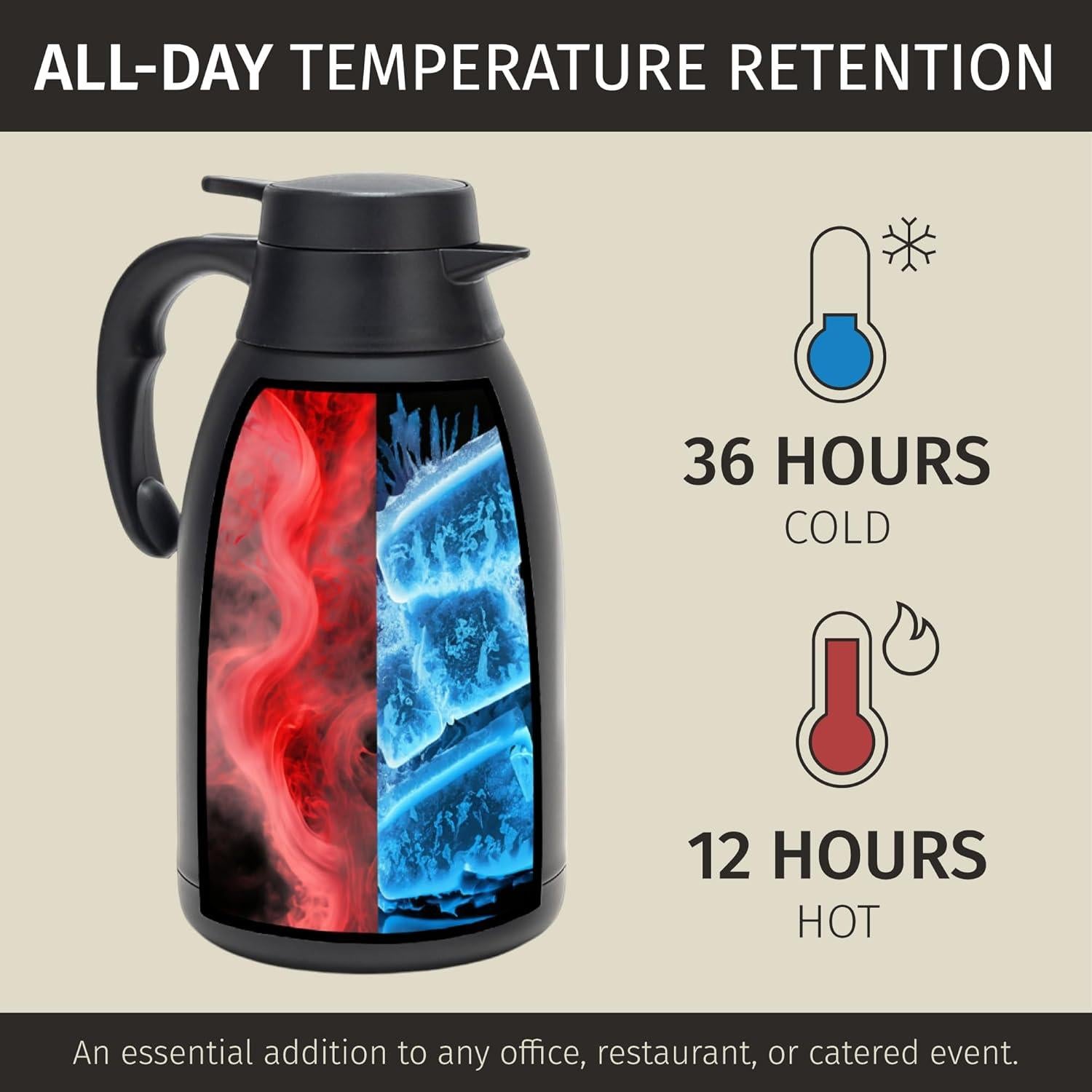 Jarra Térmica Cresimo 2L Acero Inoxidable Negra Aislante