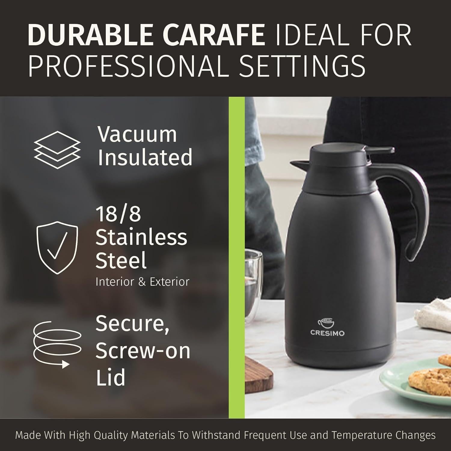 Jarra Térmica Cresimo 2L Acero Inoxidable Negra Aislante