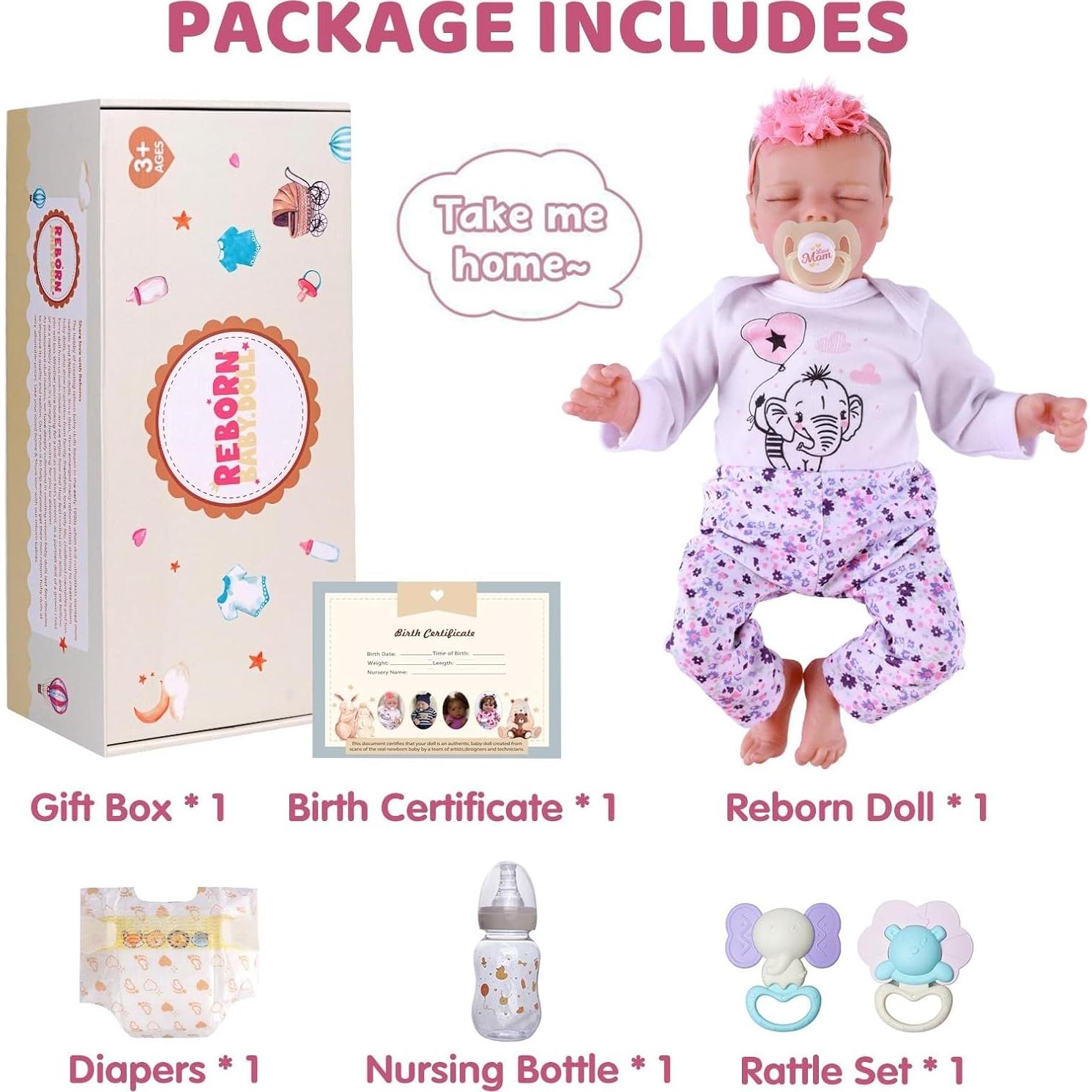 Muñeca Reborn JIZHI 43 cm Realista con Kit de Alimentación