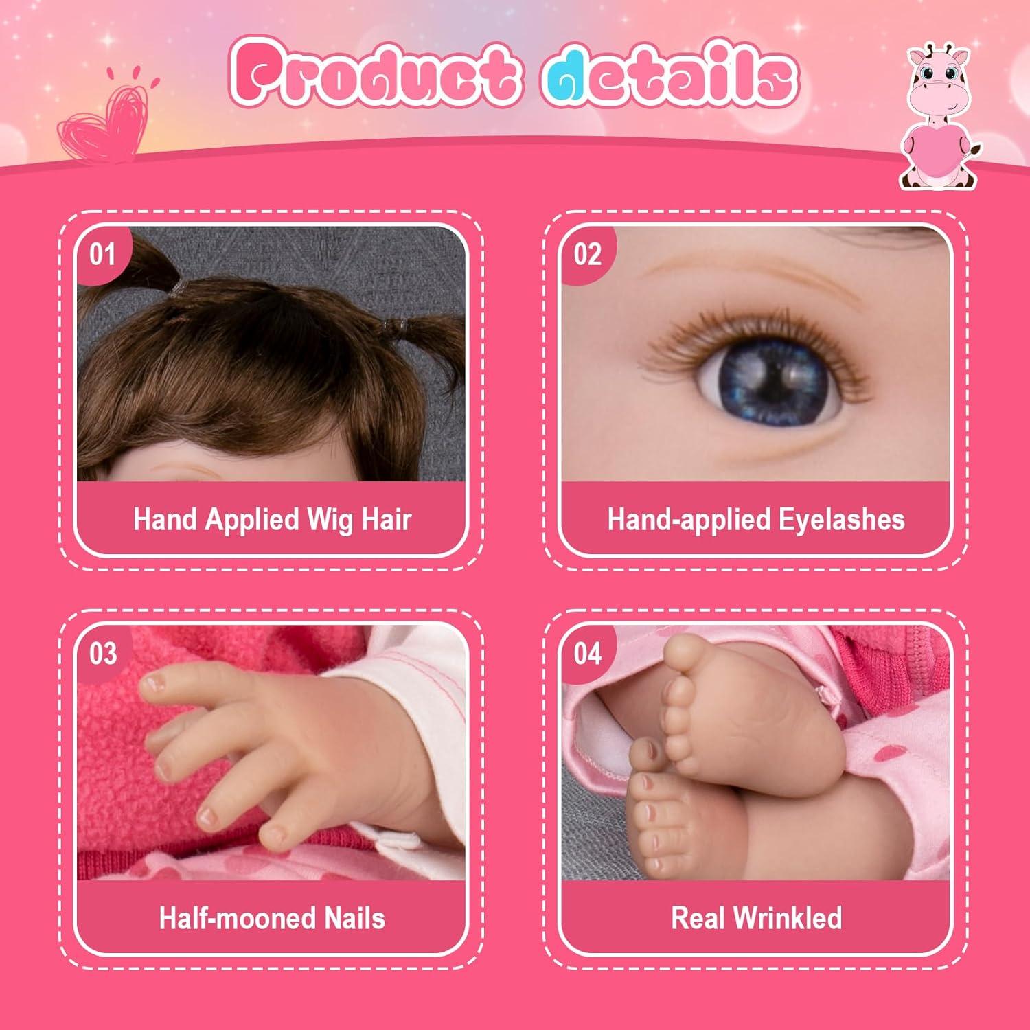 Muñeca Reborn Aori 55.88 cm Bebé Realista con Accesorios