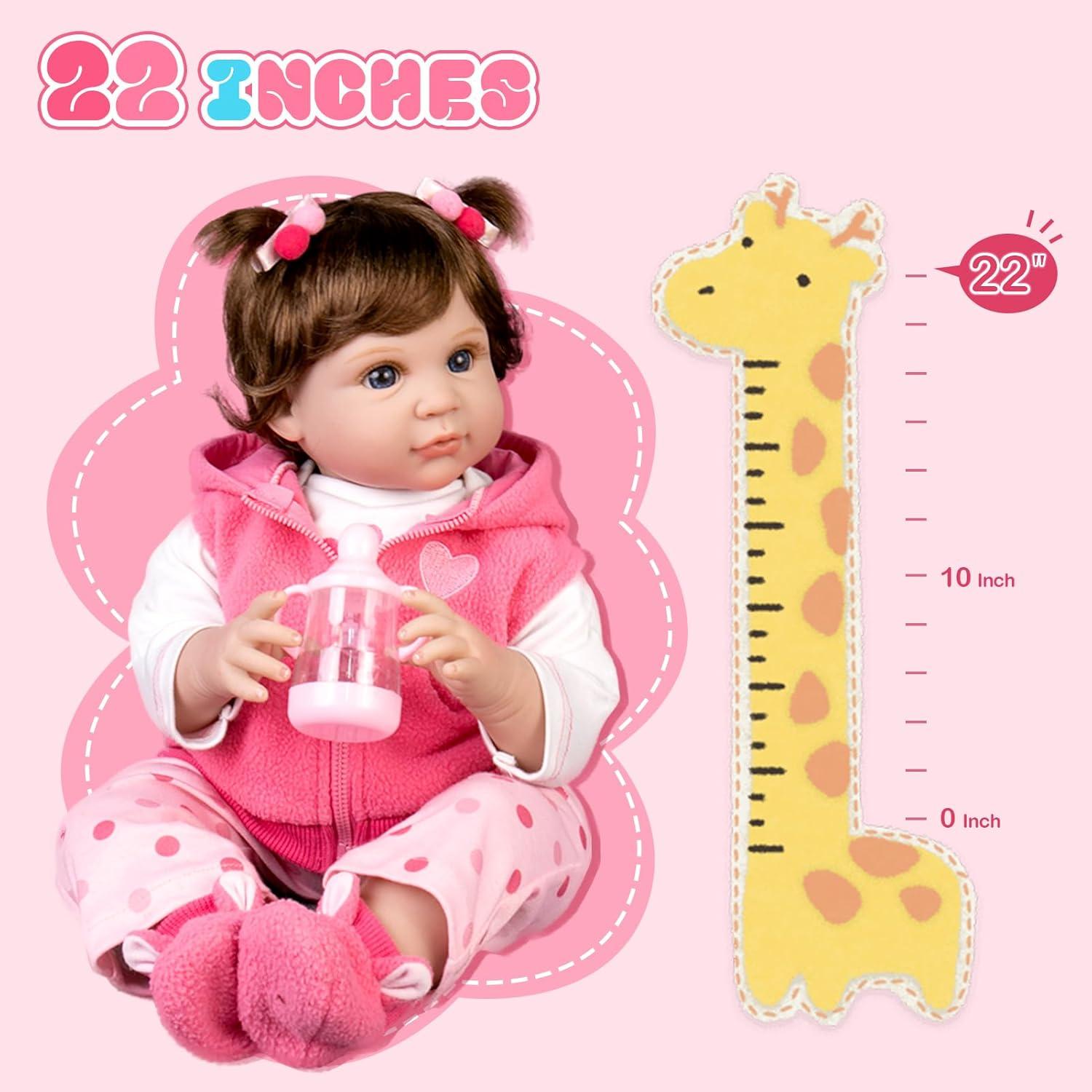 Muñeca Reborn Aori 55.88 cm Bebé Realista con Accesorios