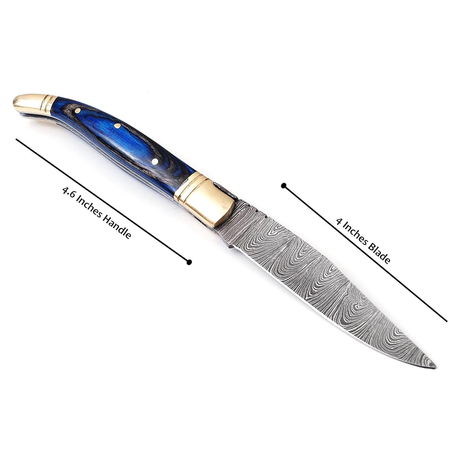 Cuchillo Plegable Palacio de Damasco 21.6 cm con Funda de Cuero