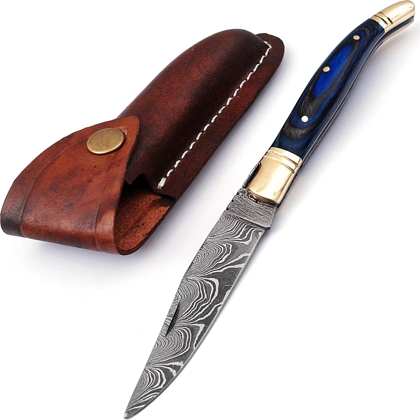 Cuchillo Plegable Palacio de Damasco 21.6 cm con Funda de Cuero