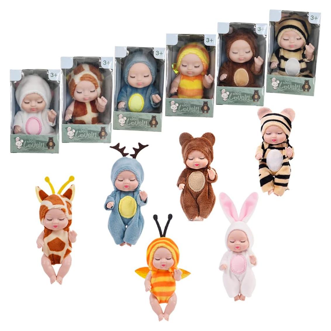 Set 6 Mini Muñecas Reborn 10 cm con Ropa de Animales