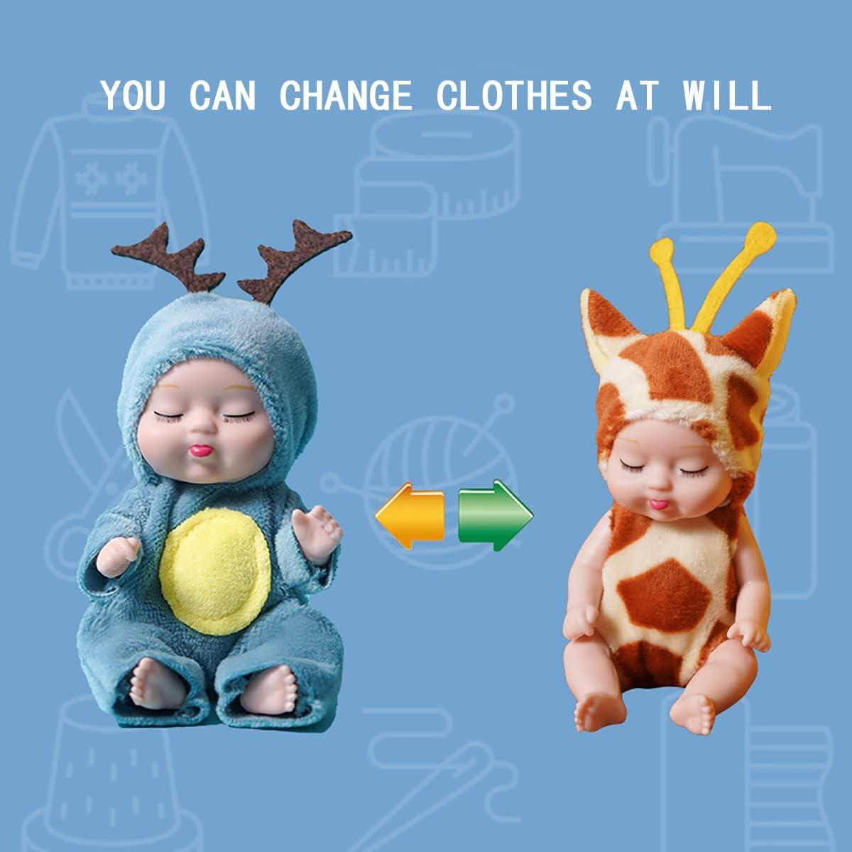 Set 6 Mini Muñecas Reborn 10 cm con Ropa de Animales