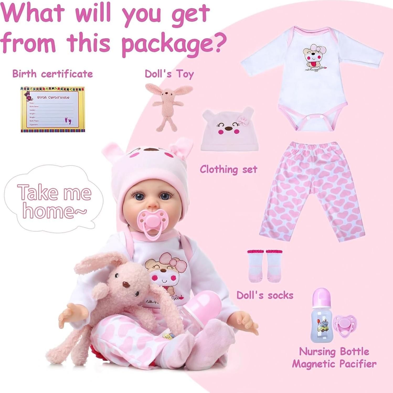 Muñeca Reborn Bebé Niña Kdudgso 55.88 cm Realista con Accesorios