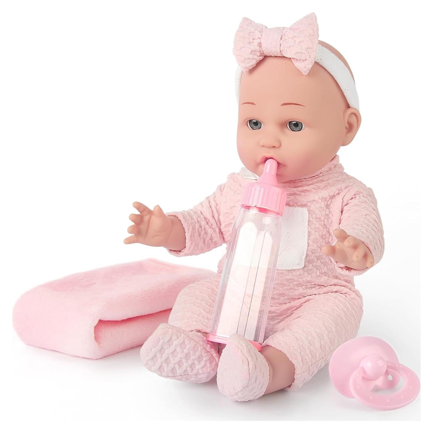 Muñeca 30 cm Chyyeerkidd con chupete y biberón rosa