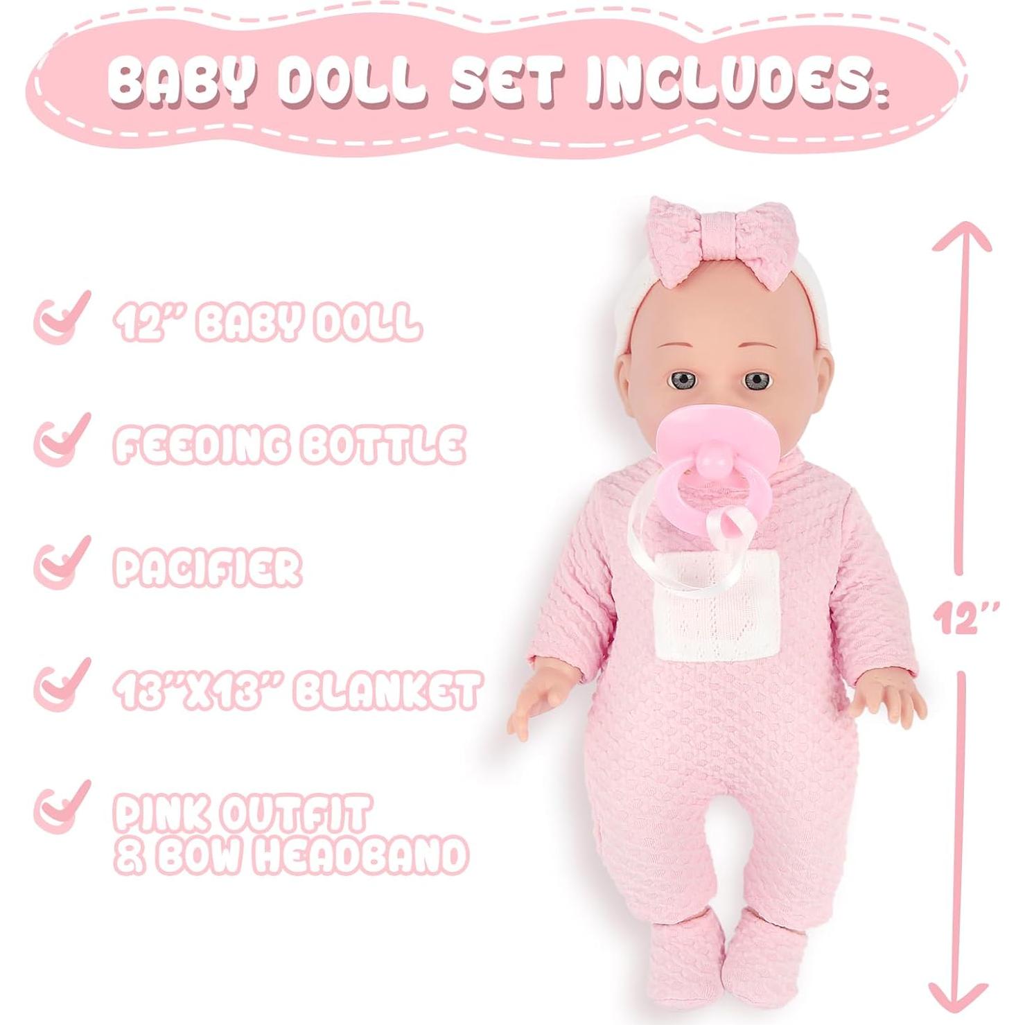 Muñeca 30 cm Chyyeerkidd con chupete y biberón rosa