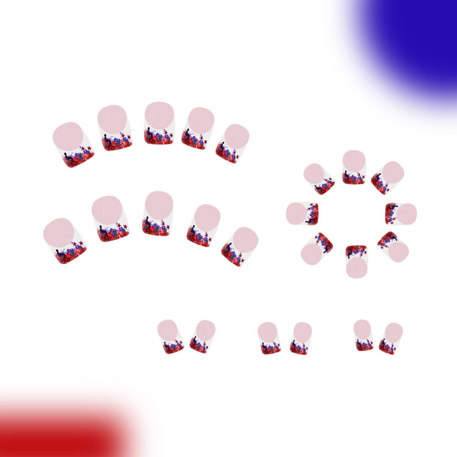 Uñas Postizas Cortas Acrílicas Vopintpy 24 Piezas Día de la Independencia