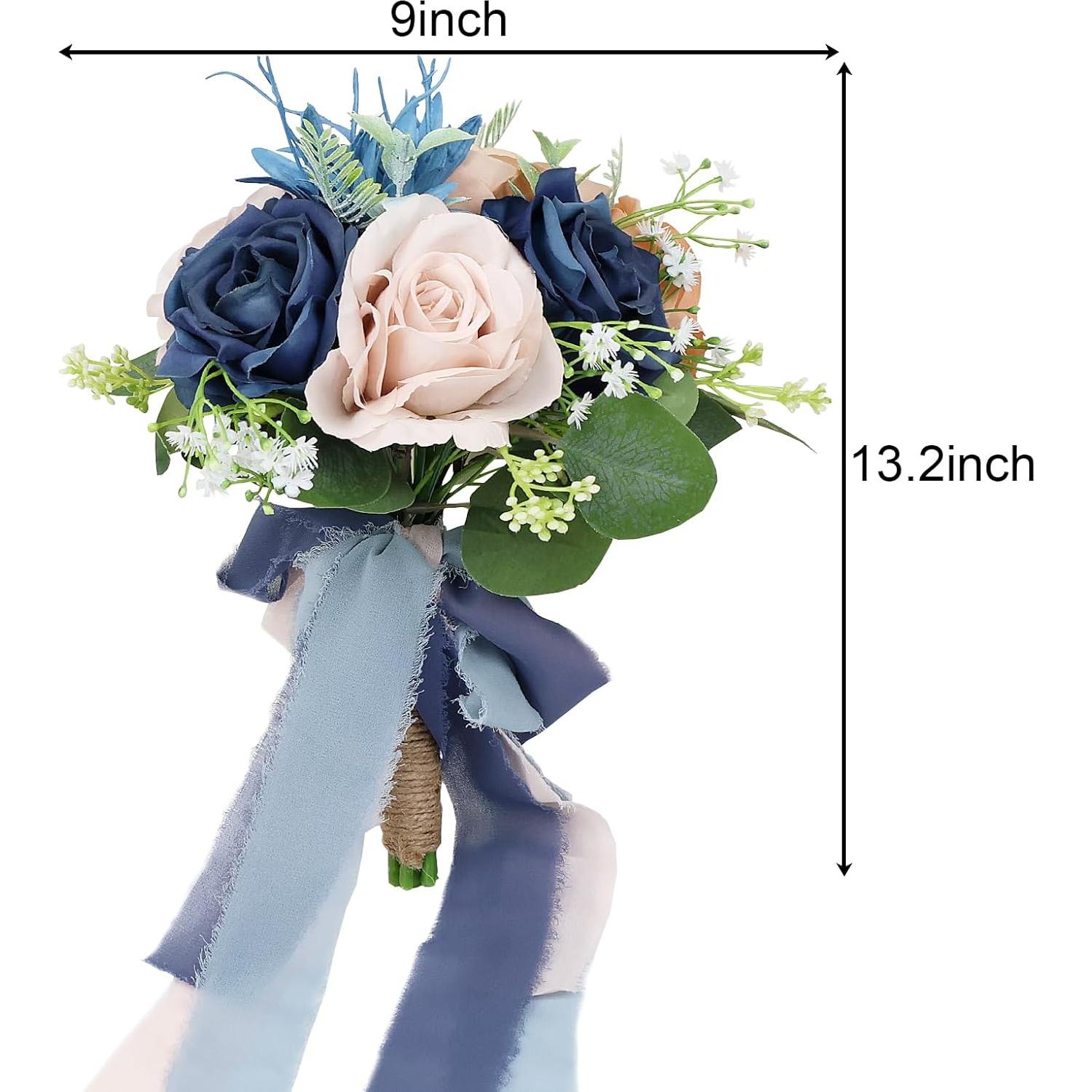 Ramo de Boda Artificial HOMENERGY Rosa y Azul 22.86cm