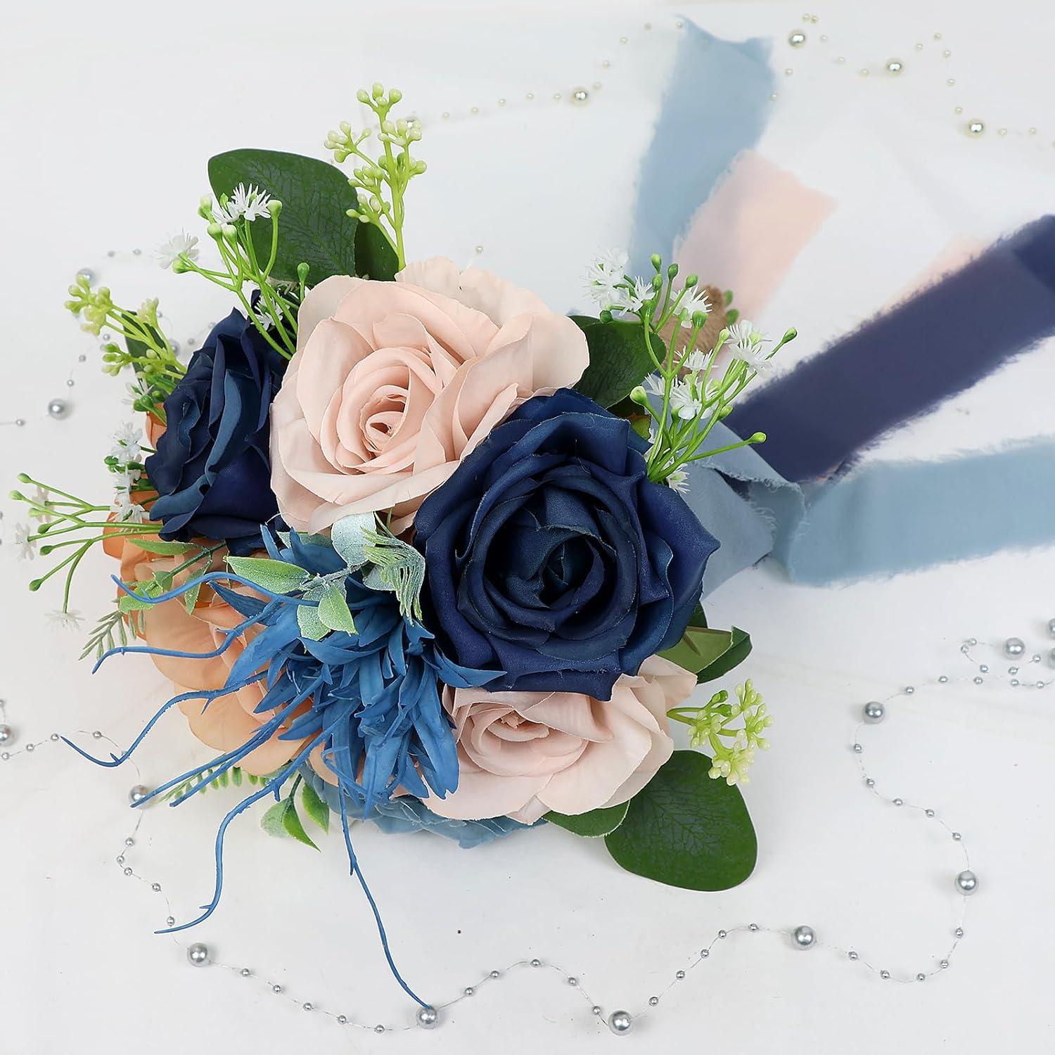 Ramo de Boda Artificial HOMENERGY Rosa y Azul 22.86cm