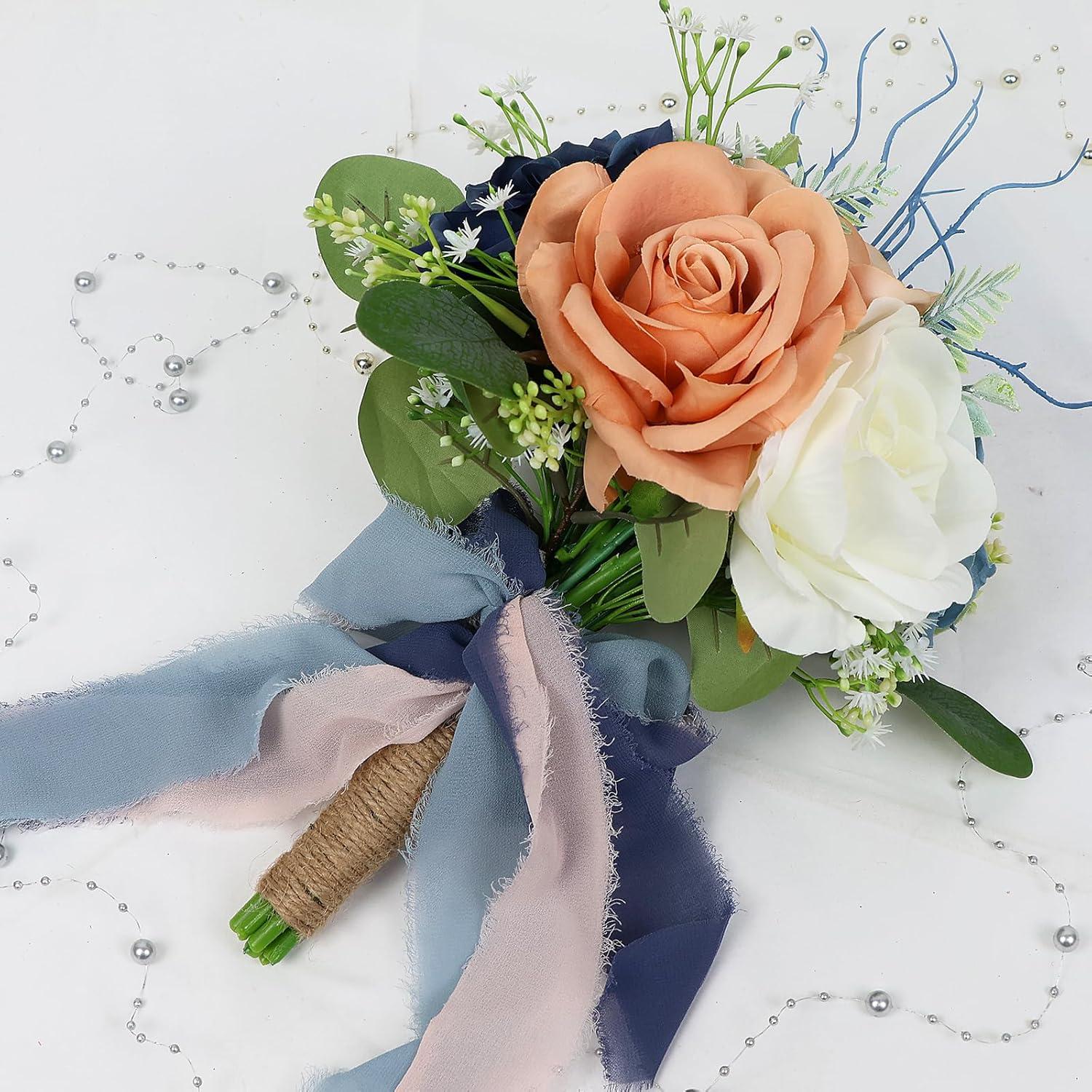 Ramo de Boda Artificial HOMENERGY Rosa y Azul 22.86cm