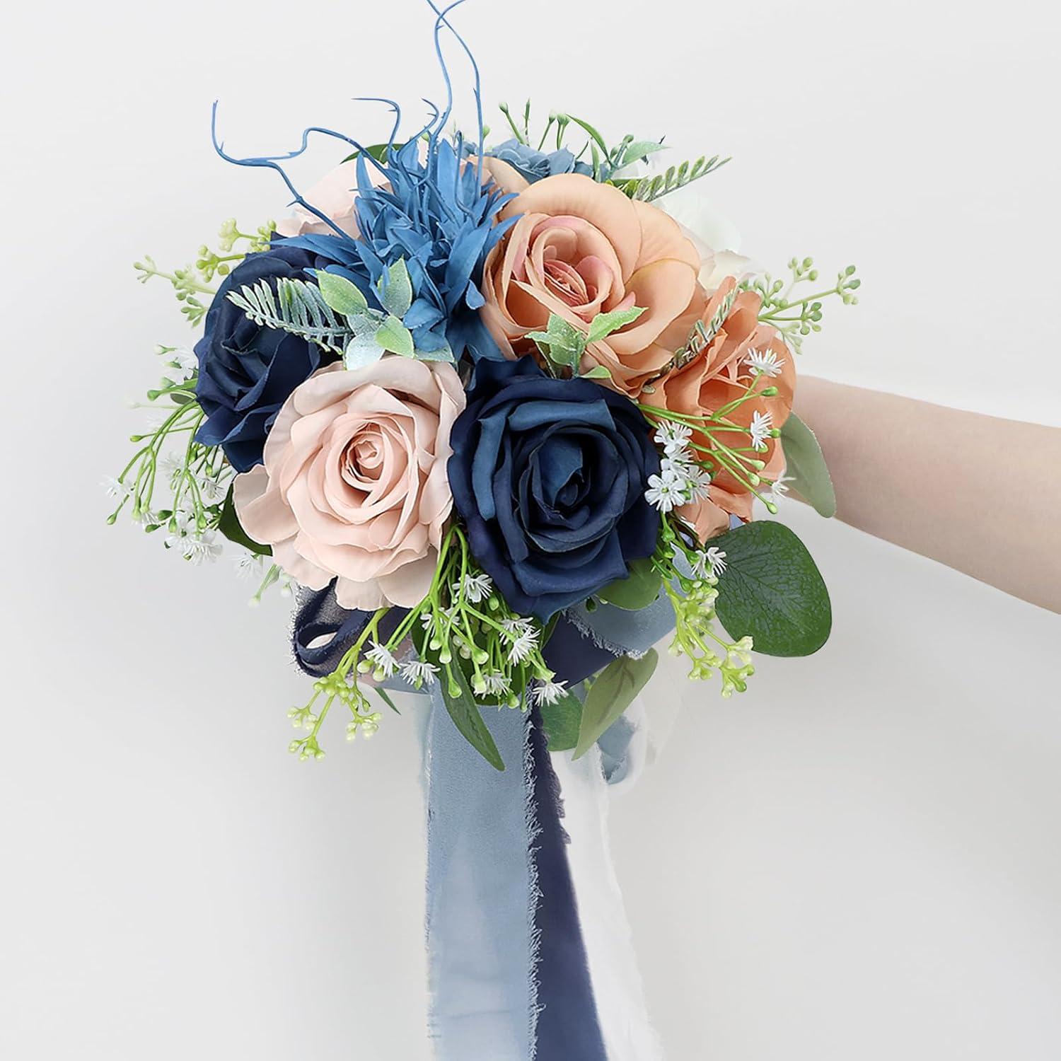 Ramo de Boda Artificial HOMENERGY Rosa y Azul 22.86cm