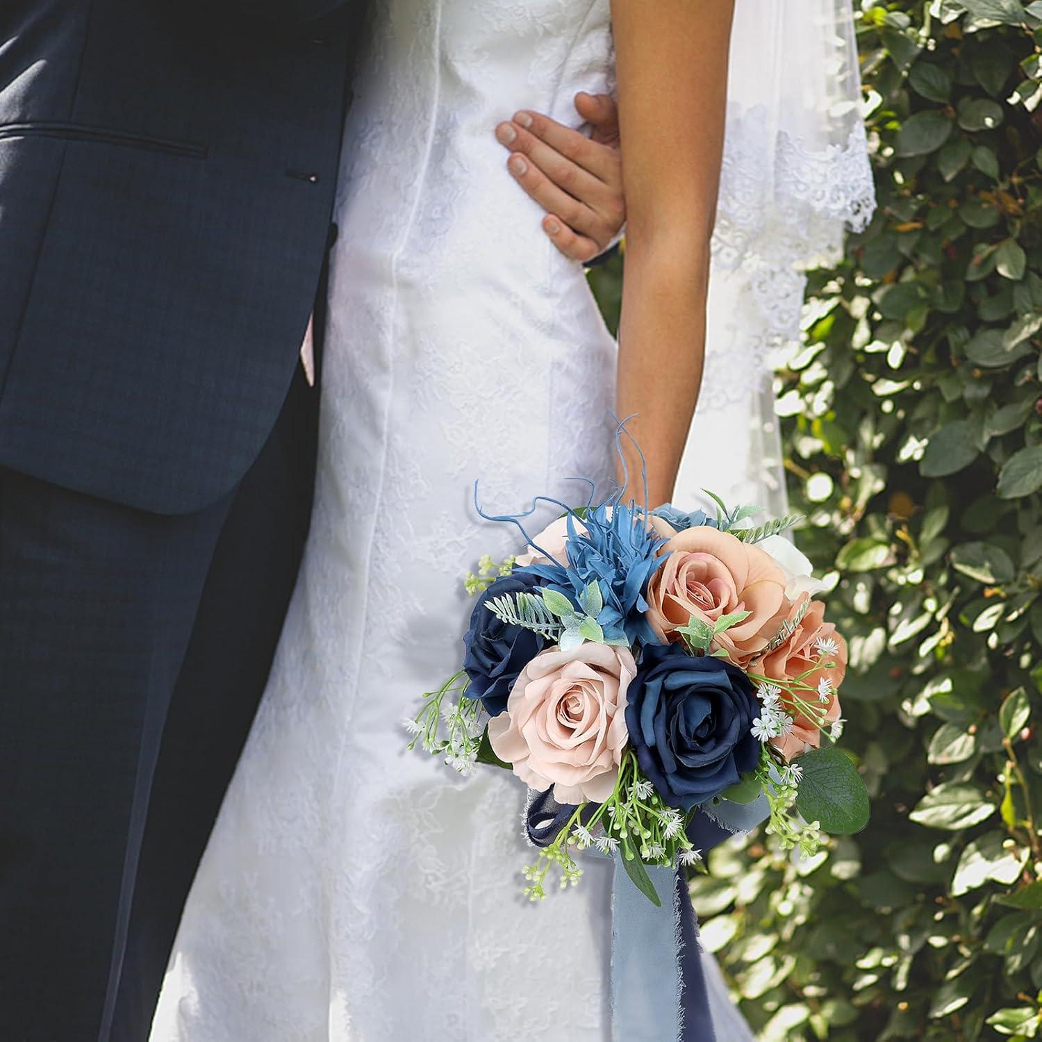 Ramo de Boda Artificial HOMENERGY Rosa y Azul 22.86cm