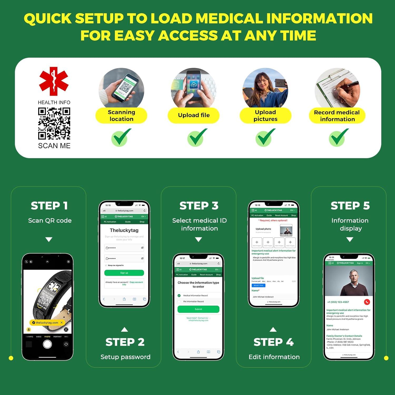 Pulsera Médica Personalizada THELUCKYTAG - Acero Inoxidable 20.32-25.4cm