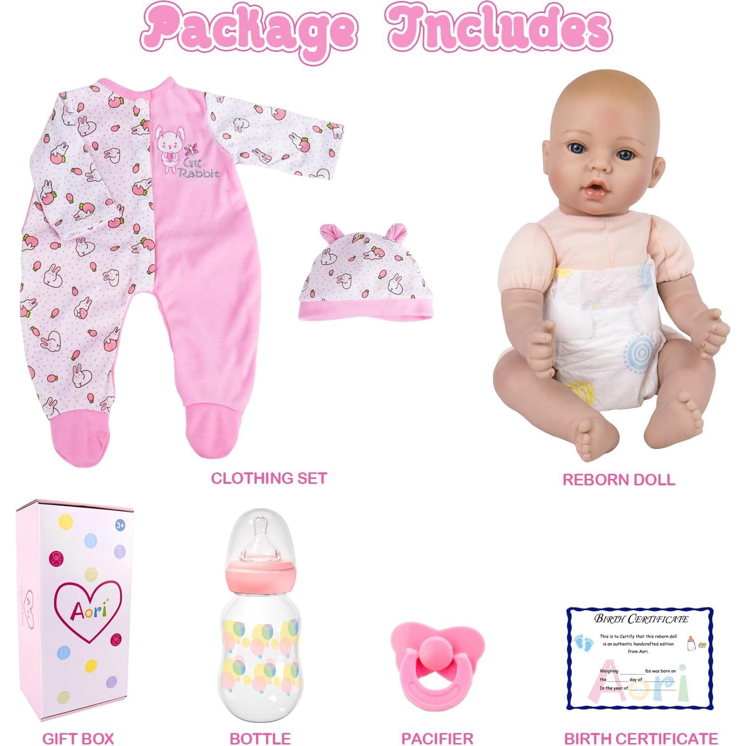 Muñeca Reborn Aori 45.72 cm Niña Bebé Realista Rosa
