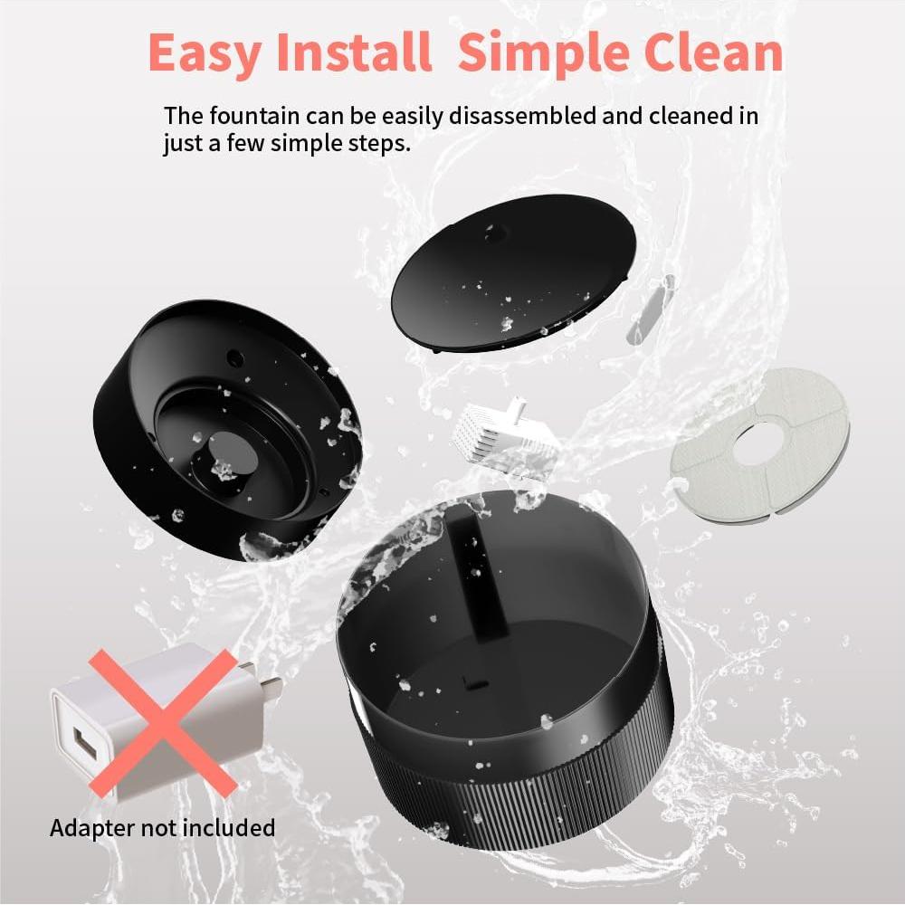 Fuente de Agua para Gatos beQ E1-P 2.5L Ultra Silenciosa Libre BPA