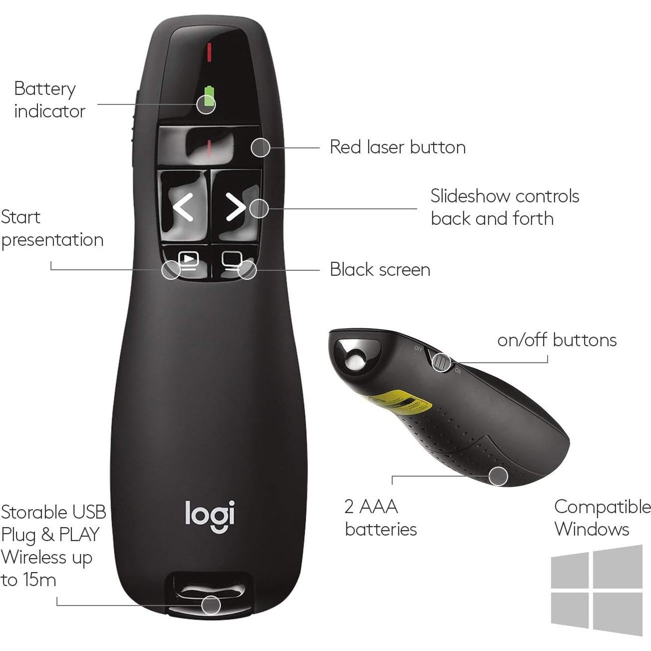 Presentador Inalámbrico Logitech R400 con Puntero Láser
