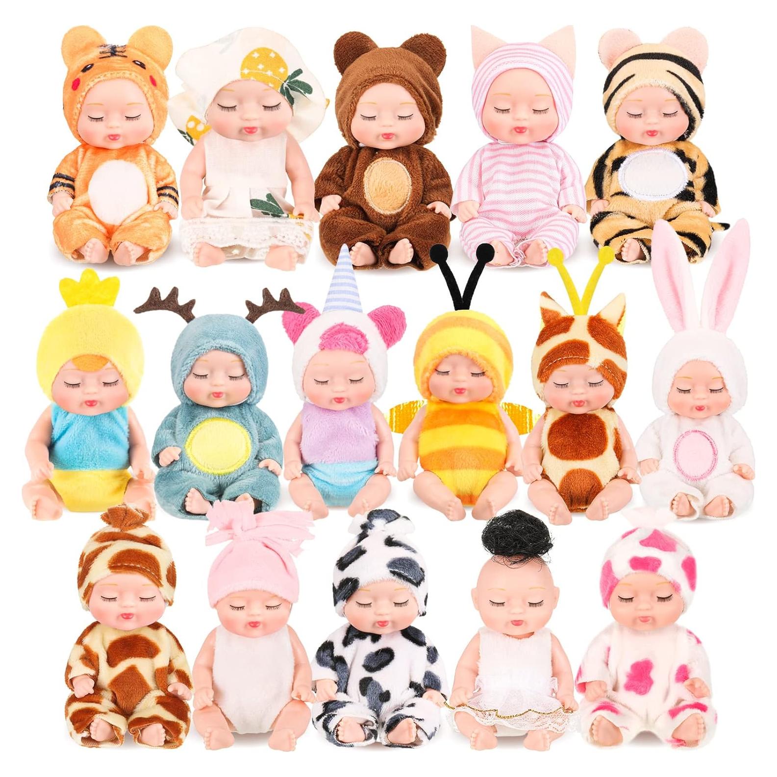 16 Mini Muñecas Reborn Realistas 11 cm con Ropa Variada