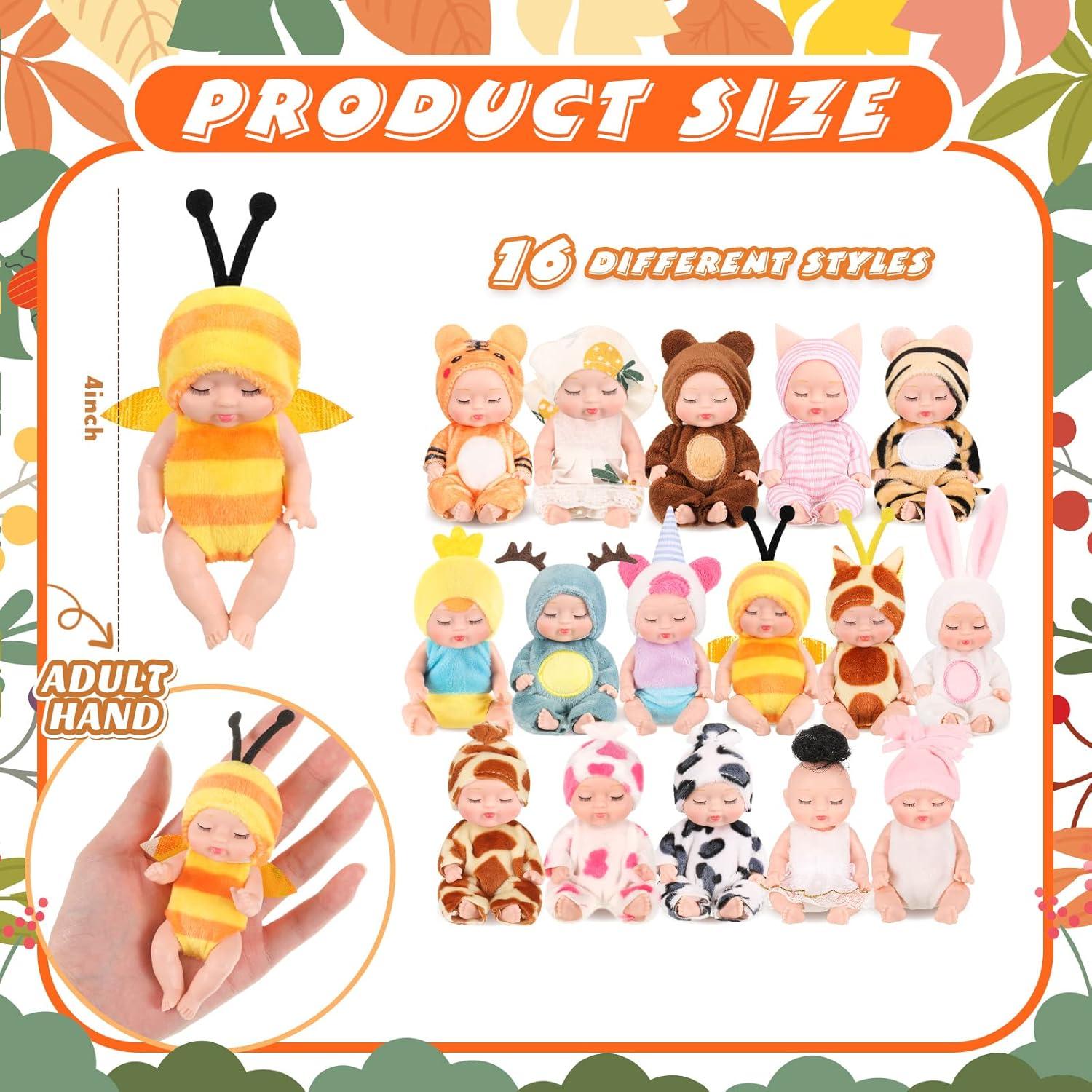 16 Mini Muñecas Reborn Realistas 11 cm con Ropa Variada