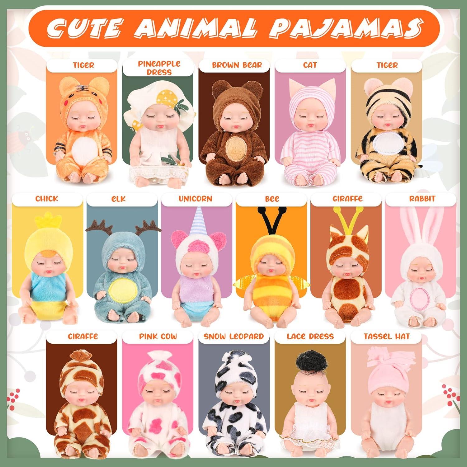 16 Mini Muñecas Reborn Realistas 11 cm con Ropa Variada