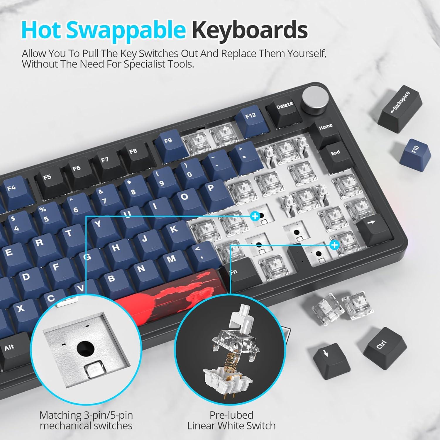 Teclado Mecánico Inalámbrico Fogruaden M75 75% RGB Blanco