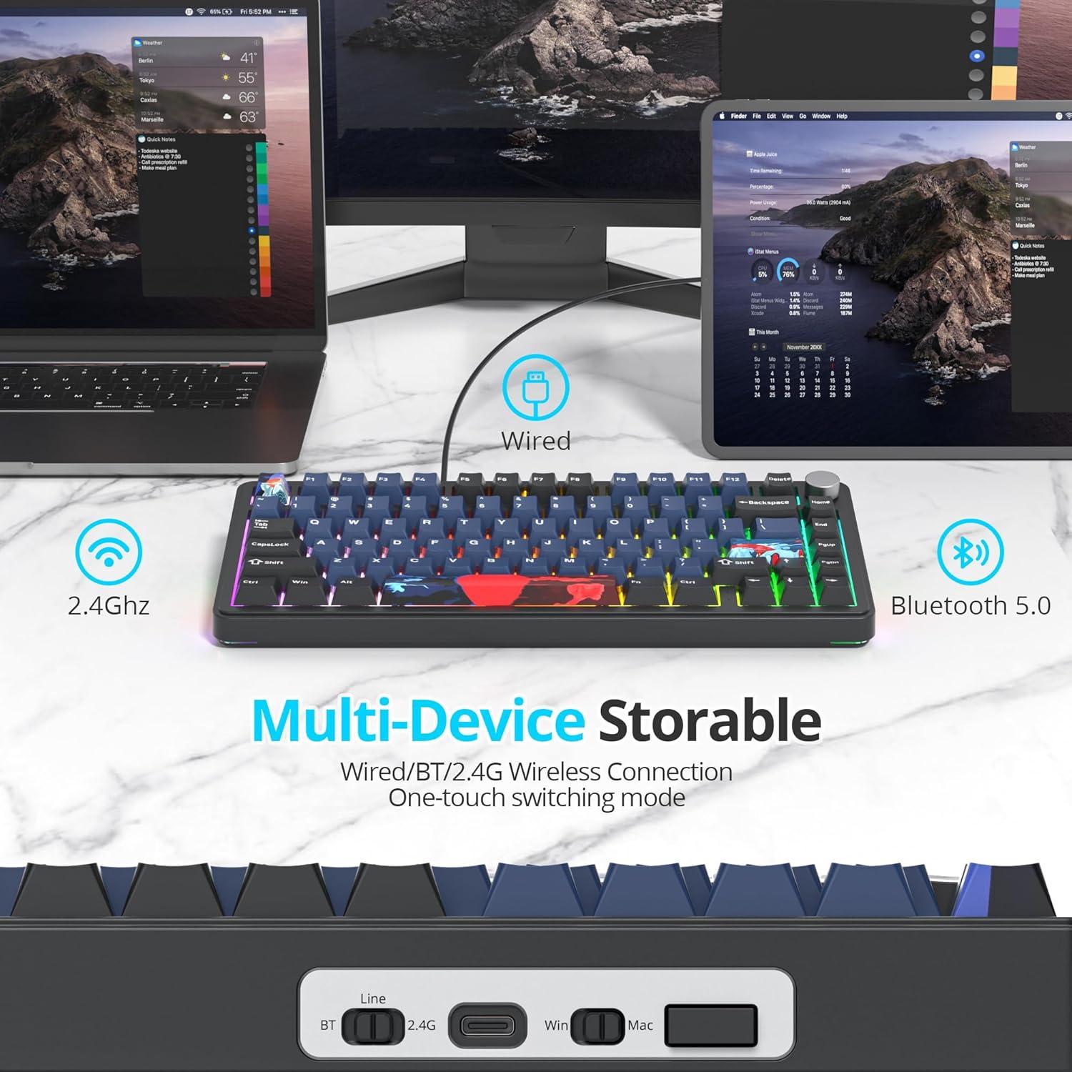 Teclado Mecánico Inalámbrico Fogruaden M75 75% RGB Blanco