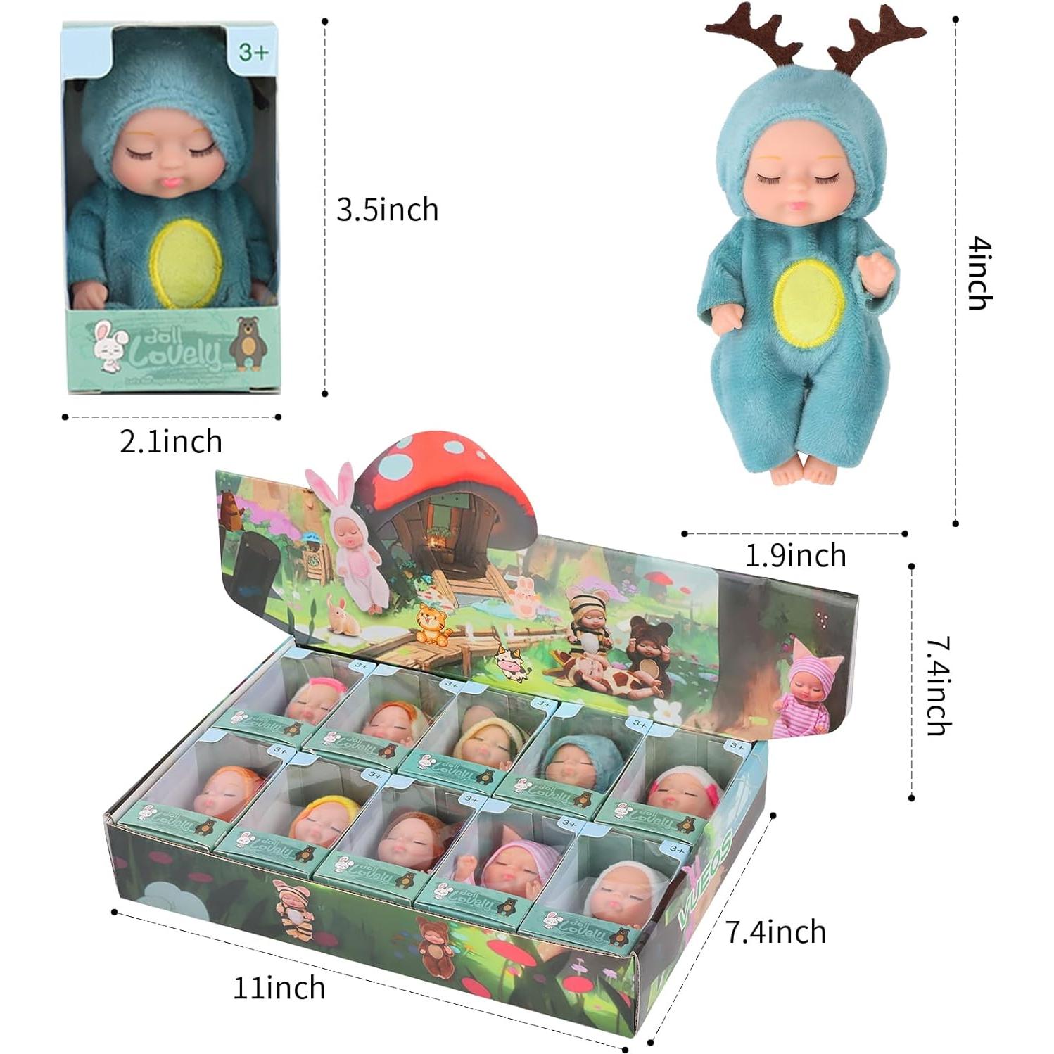 Juego de 10 Muñecas Bebé Reborn Mini 11 cm con Ropa Variada