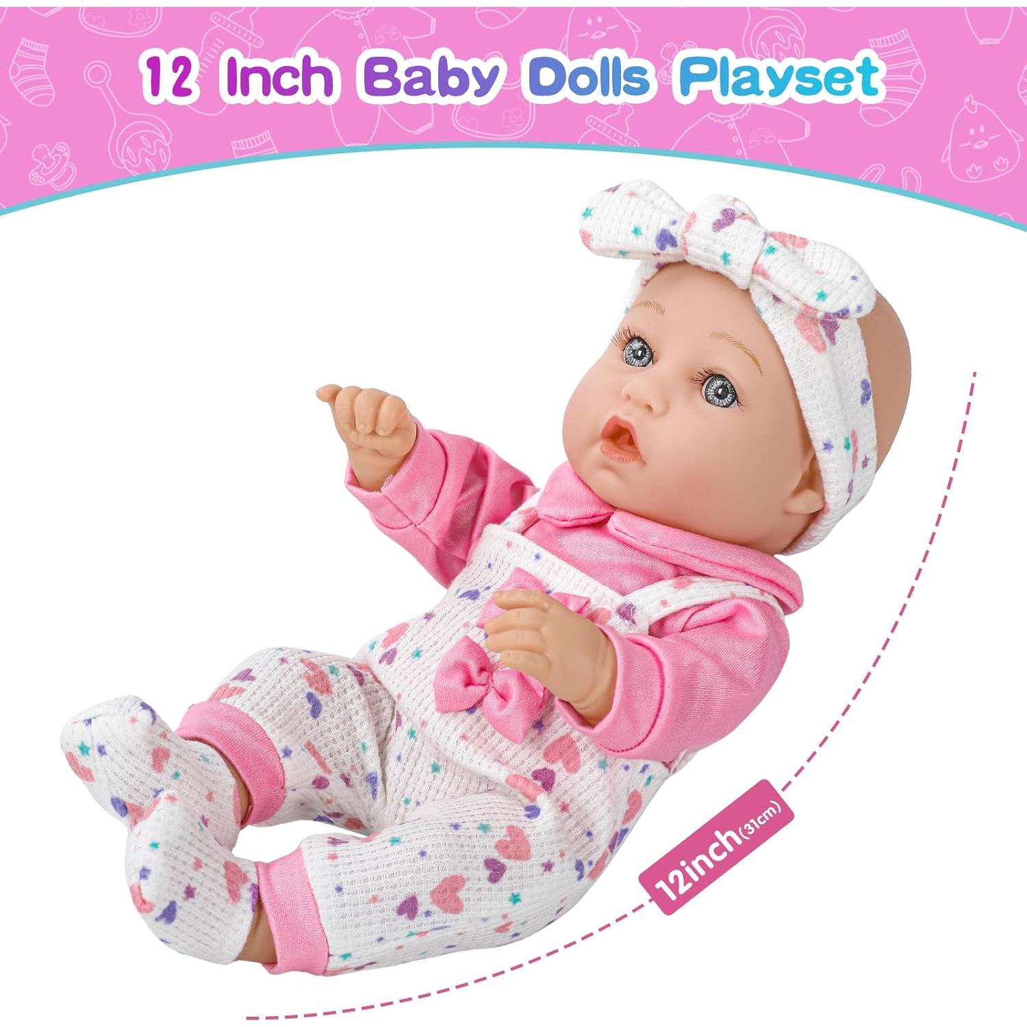 Muñeca XFEYUE 30 cm con ropa rosa y accesorios