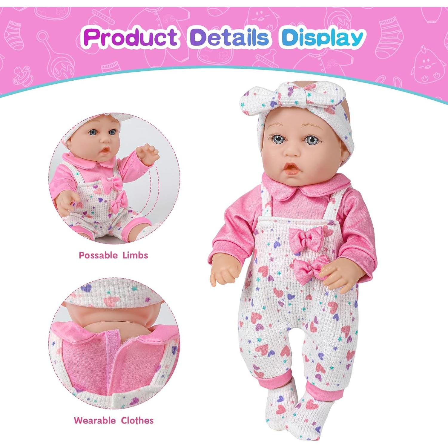 Muñeca XFEYUE 30 cm con ropa rosa y accesorios