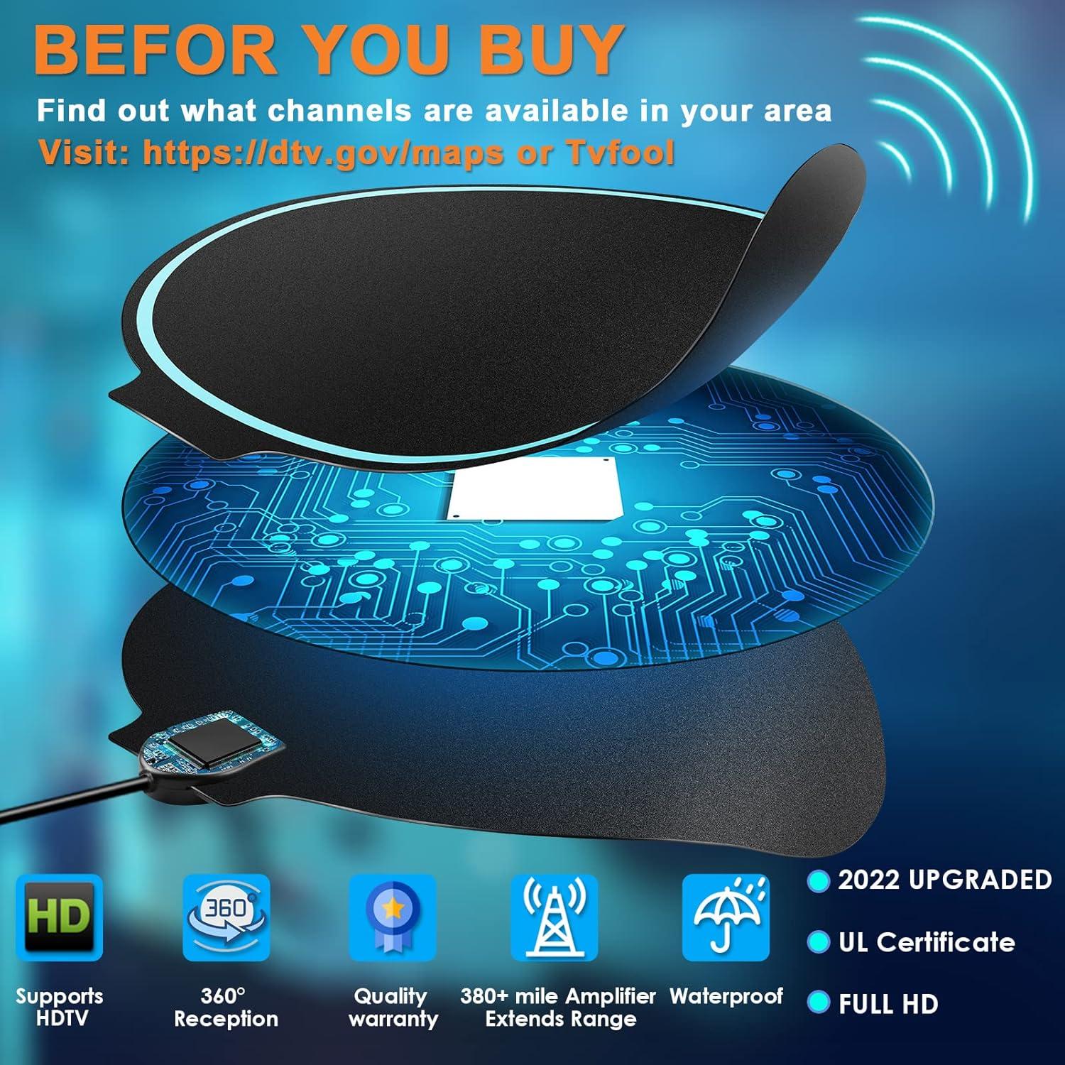 Antena HDTV Amplificada Lsnisni 380 Millas 4K 1080P UHF VHF