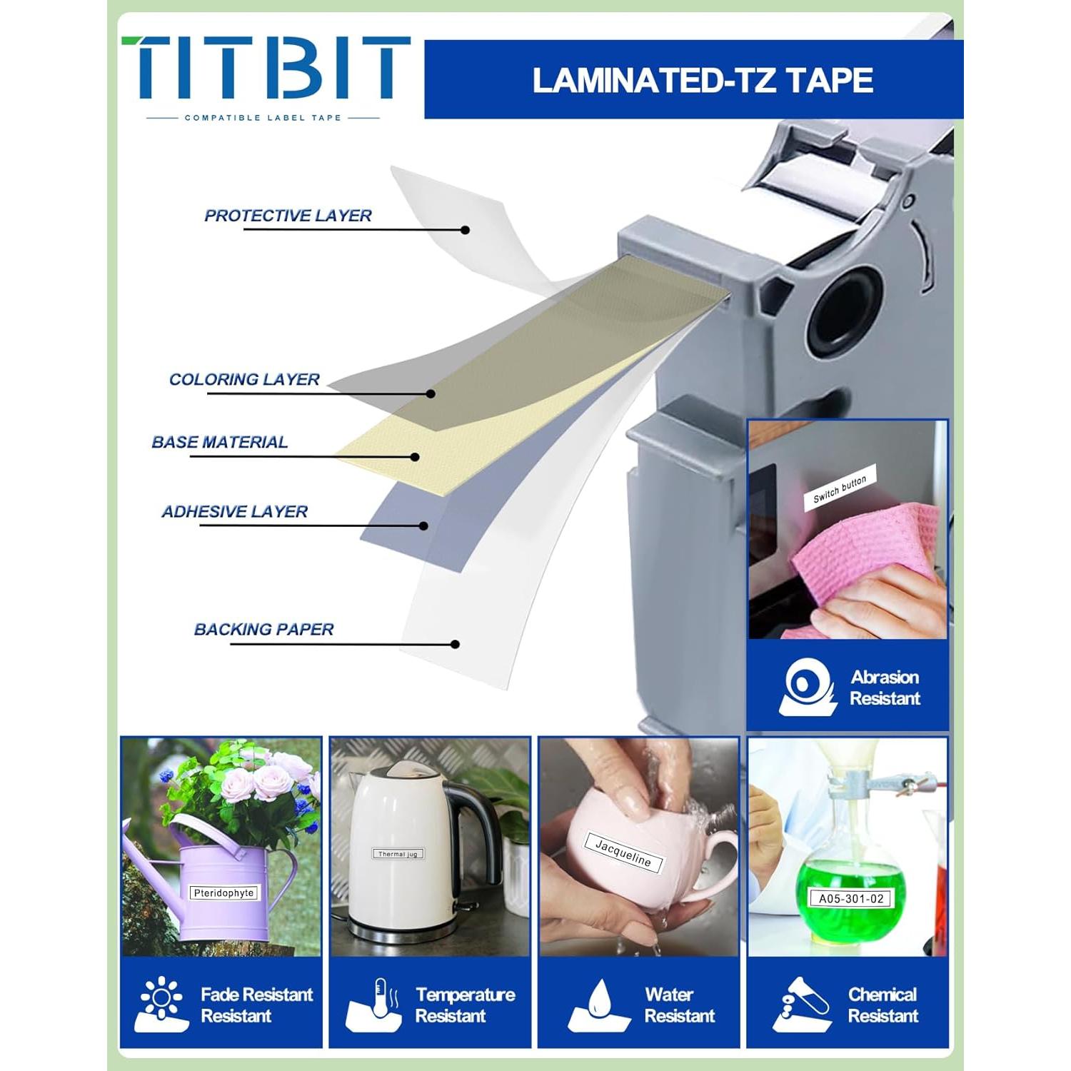 Paquete de 6 cintas de etiquetado TITBIT 9mm laminadas colores