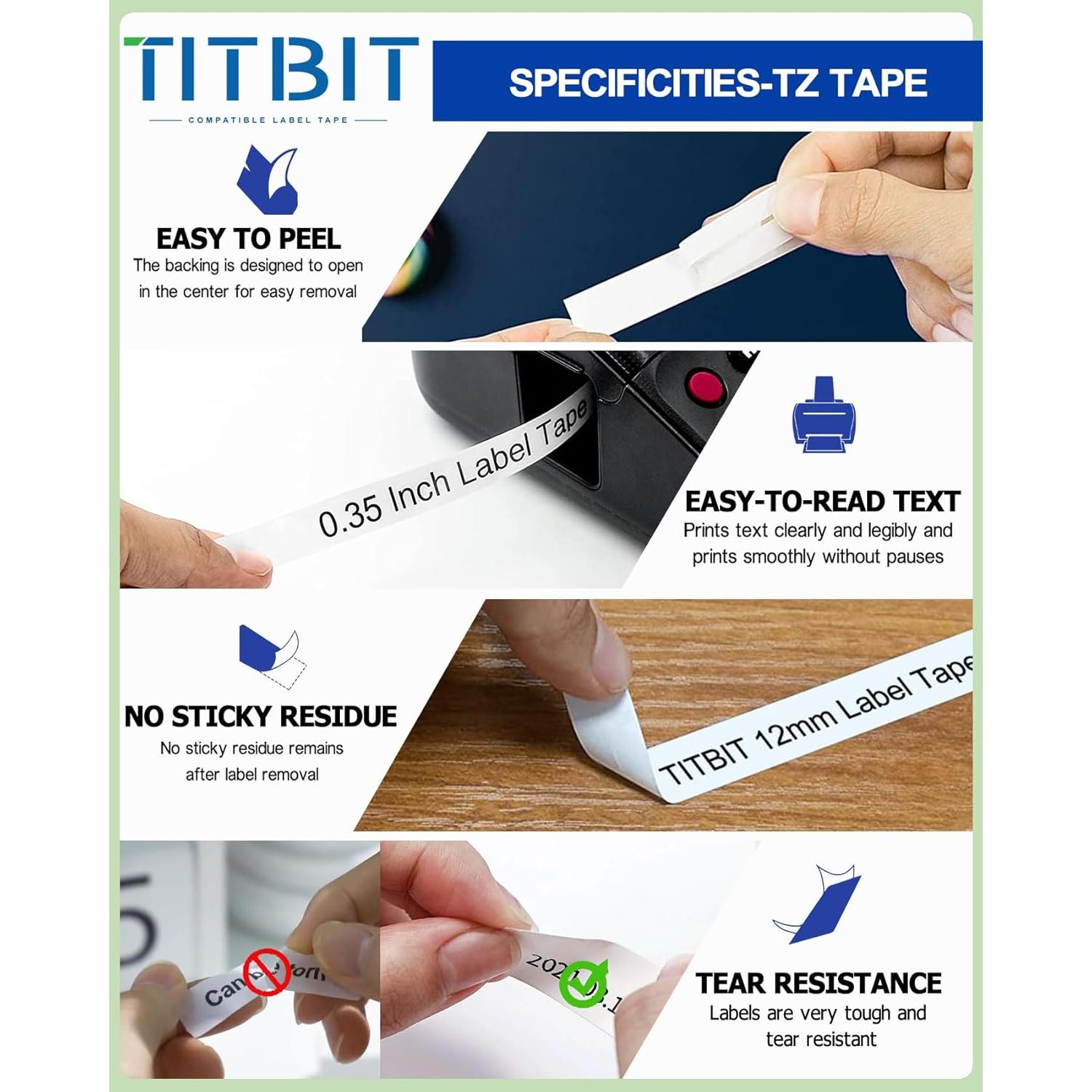 Paquete de 6 cintas de etiquetado TITBIT 9mm laminadas colores