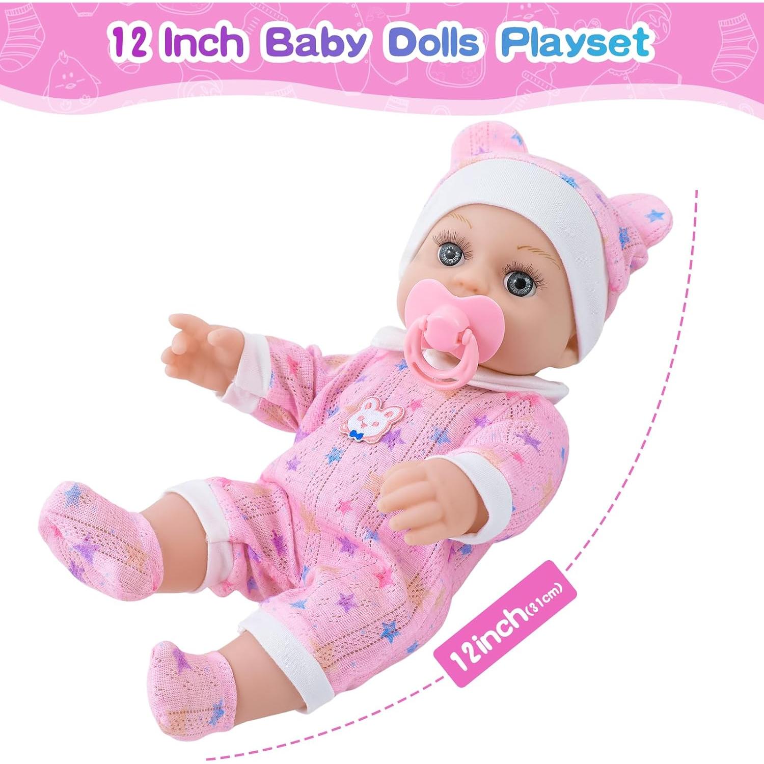 Muñeca BDDOLL 30 cm con mochila rosa y accesorios