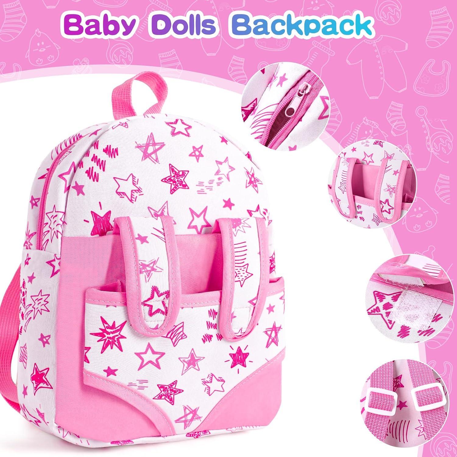 Muñeca BDDOLL 30 cm con mochila rosa y accesorios