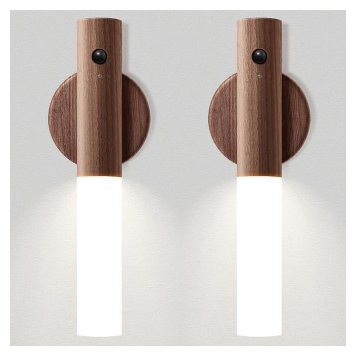 Luz Nocturna LED Recargable Chilvane Madera Nogal 2 Unidades