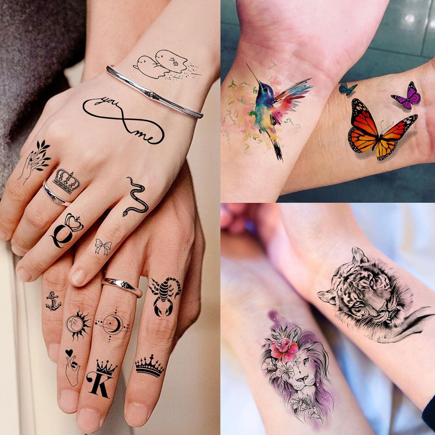 71 Hojas Tatuajes Temporales GOCOLORING Acuarela Mariposas y Rosas