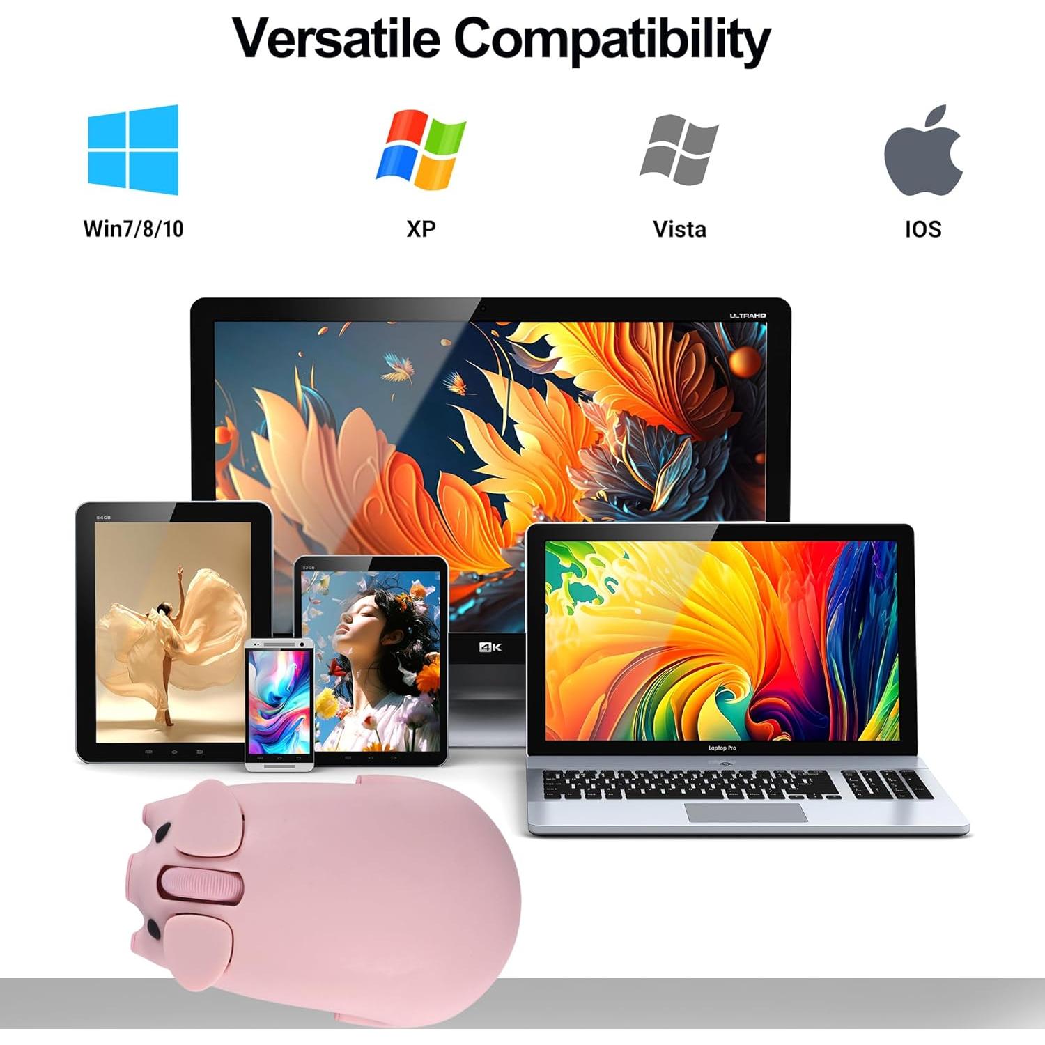 Ratón Inalámbrico Rosa Kawaii TECCOEUS Compacto Silencioso