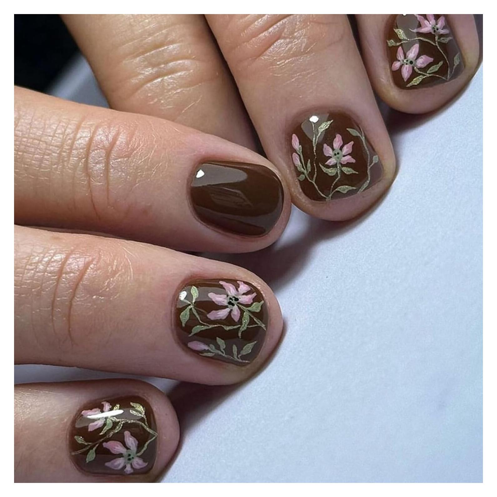Uñas Postizas Cortas Cuadradas MIXFOSAHN con Flores 24 Pcs