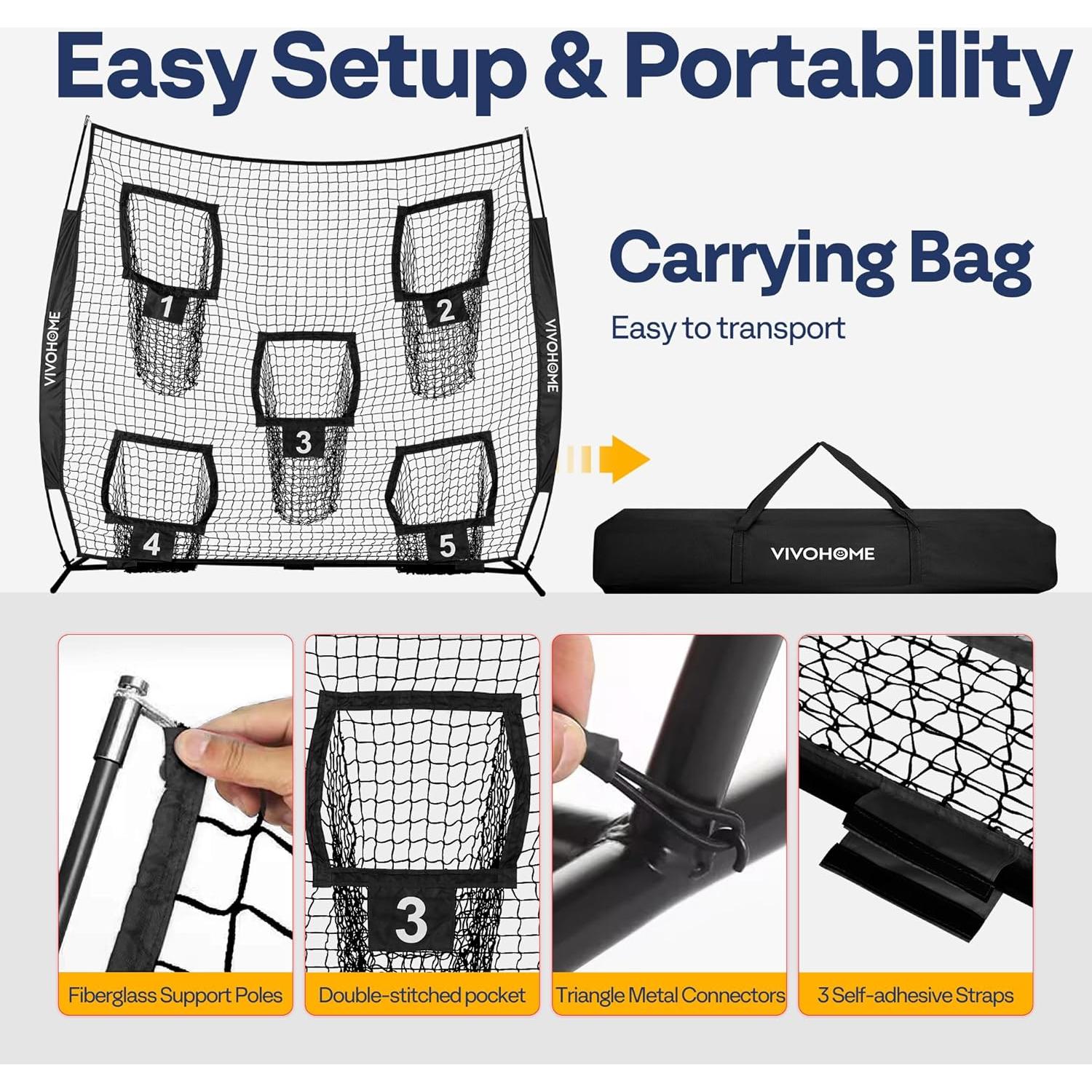 Red de Lanzamiento de Fútbol VIVOHOME 2.13m x 2.13m con 5 Objetivos
