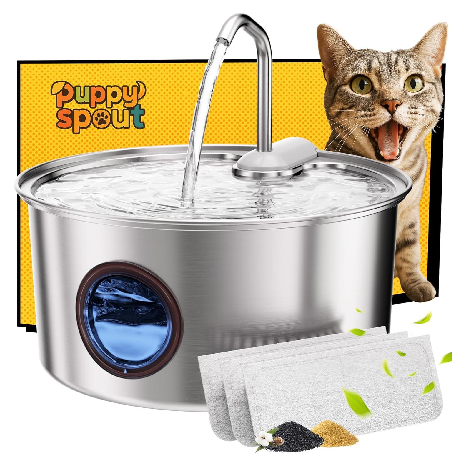 Fuente de Agua Automática para Gatos Puppyspout 3.2L Acero Inoxidable