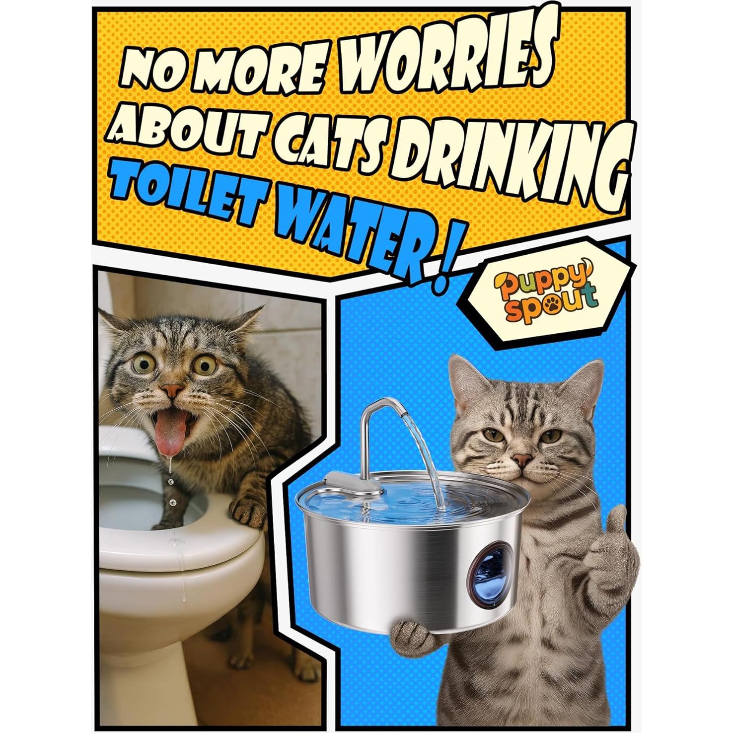 Fuente de Agua Automática para Gatos Puppyspout 3.2L Acero Inoxidable
