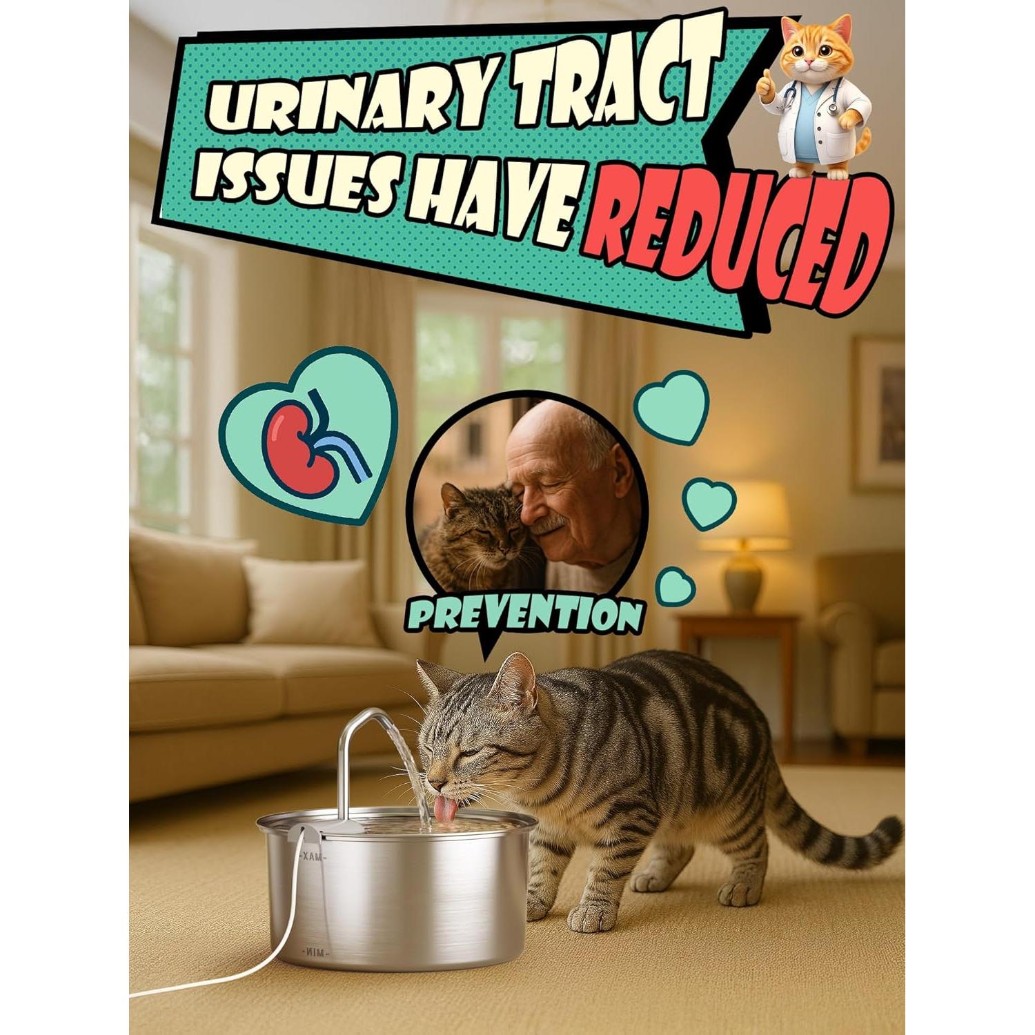 Fuente de Agua Automática para Gatos Puppyspout 3.2L Acero Inoxidable