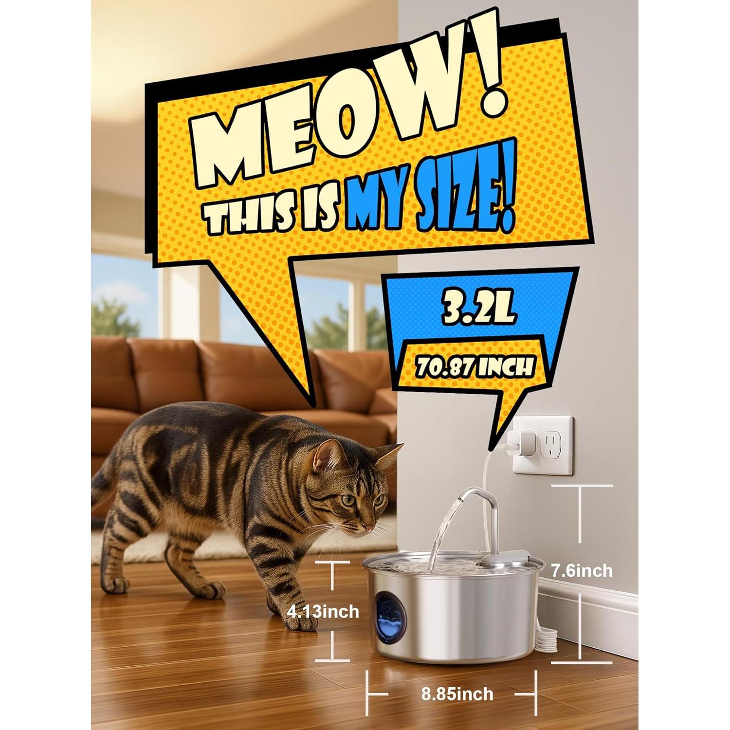 Fuente de Agua Automática para Gatos Puppyspout 3.2L Acero Inoxidable
