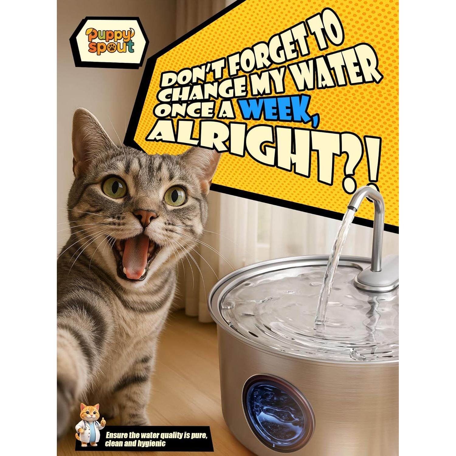 Fuente de Agua Automática para Gatos Puppyspout 3.2L Acero Inoxidable