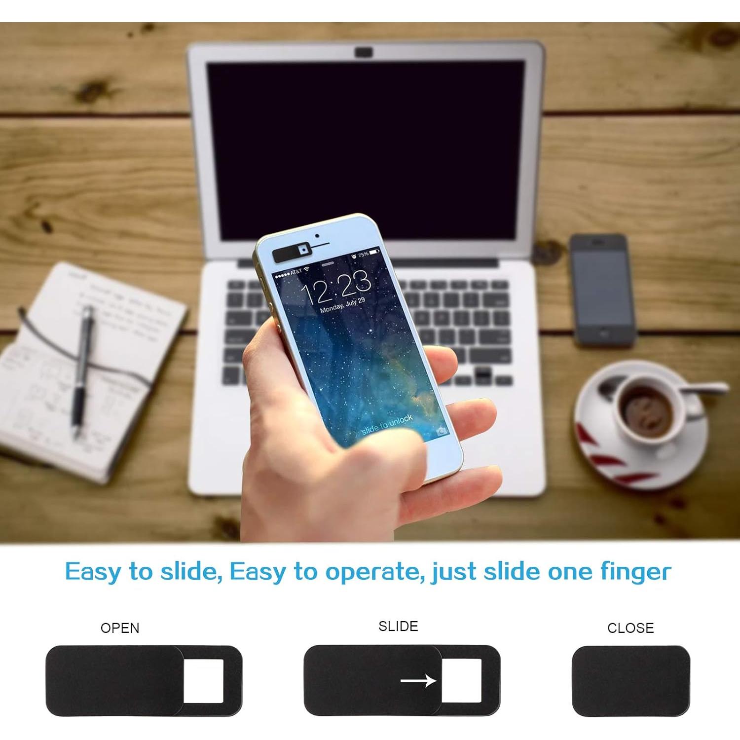 Webcam Cover Slide,Laptop Camera Cover Slide,Webcam Cover,0.027-Inch Ultra Thin for MacBook, Laptop,PC,iPad,iPhone and More Accessories,Provide Privacy Security Protection(3 Pack)(Black)