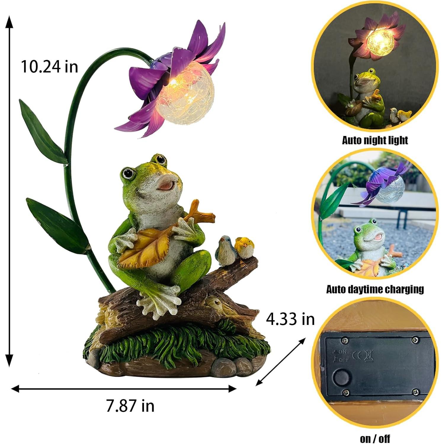 Estatua de Rana Solar Brilliant Prospect para Jardín 26 cm