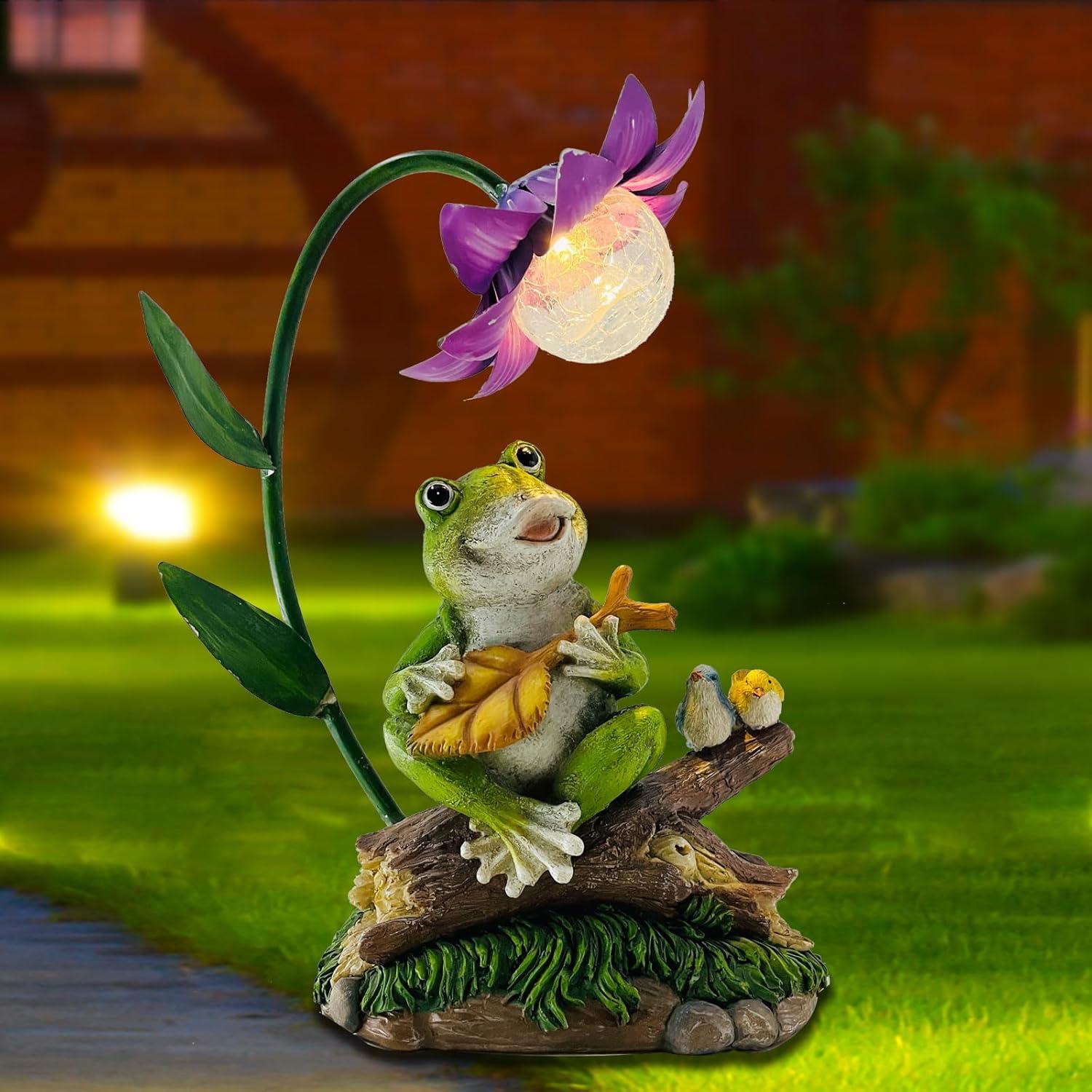 Estatua de Rana Solar Brilliant Prospect para Jardín 26 cm