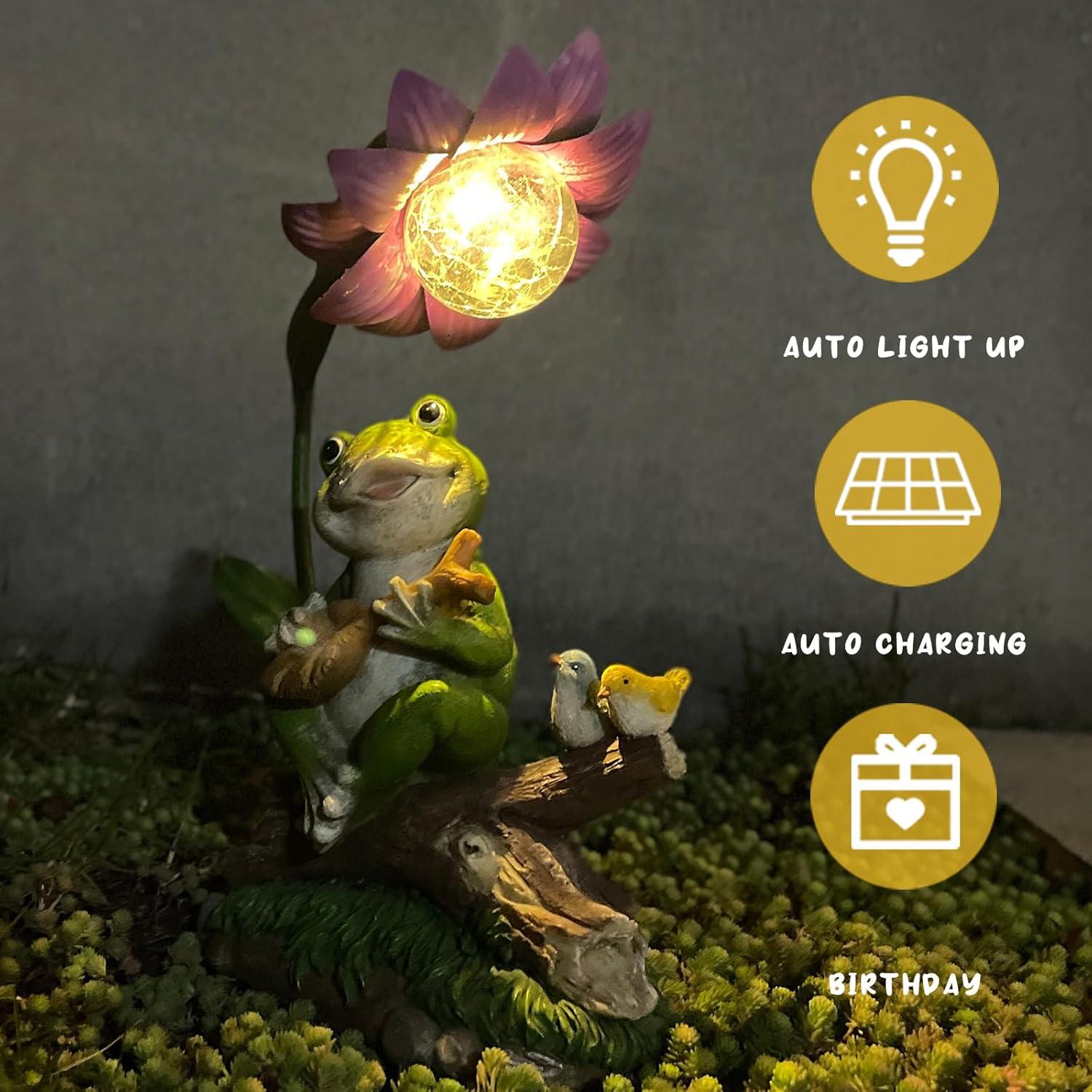 Estatua de Rana Solar Brilliant Prospect para Jardín 26 cm